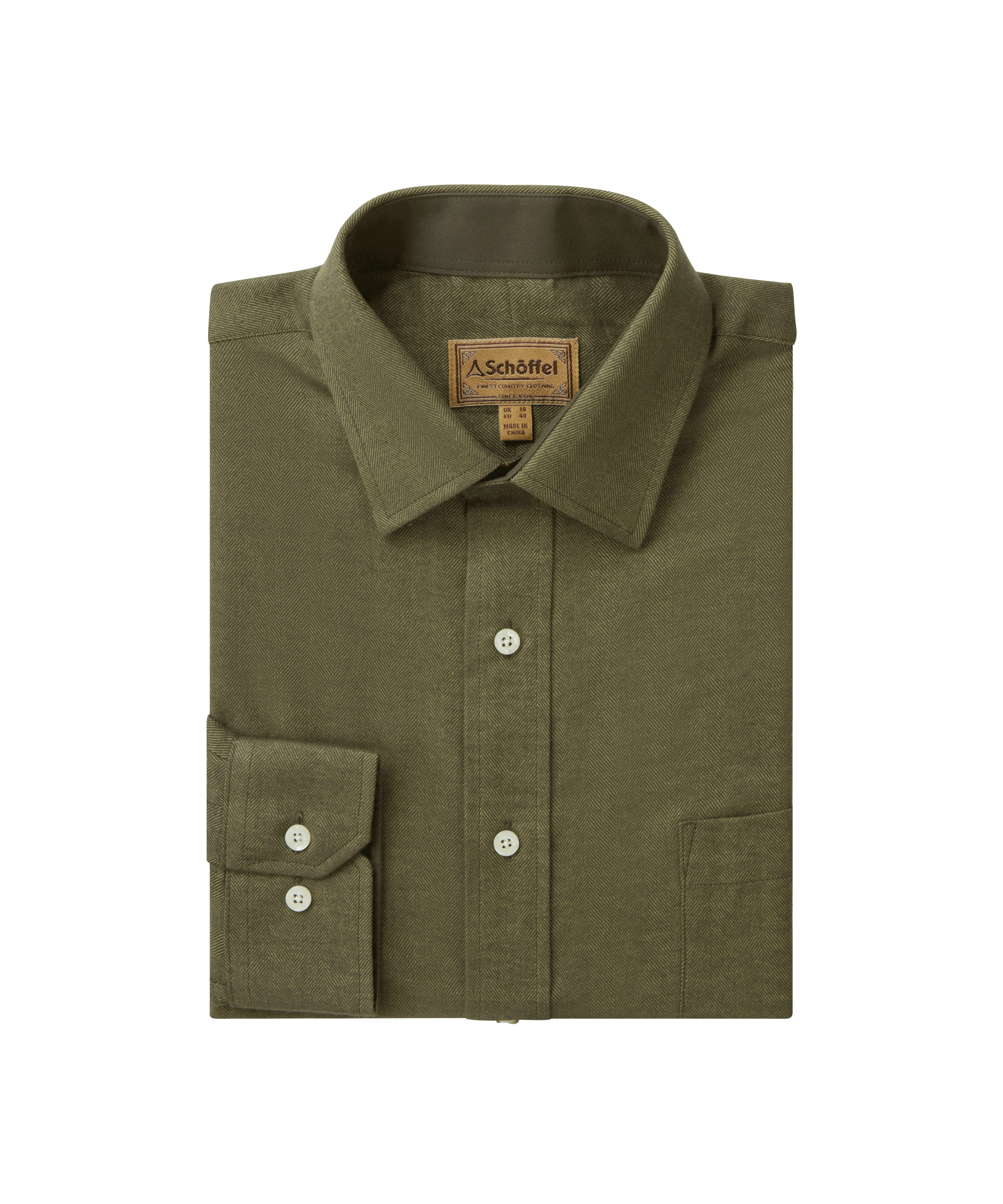 Burnham Tattersall Classic Shirt - Loden Green Herringbone