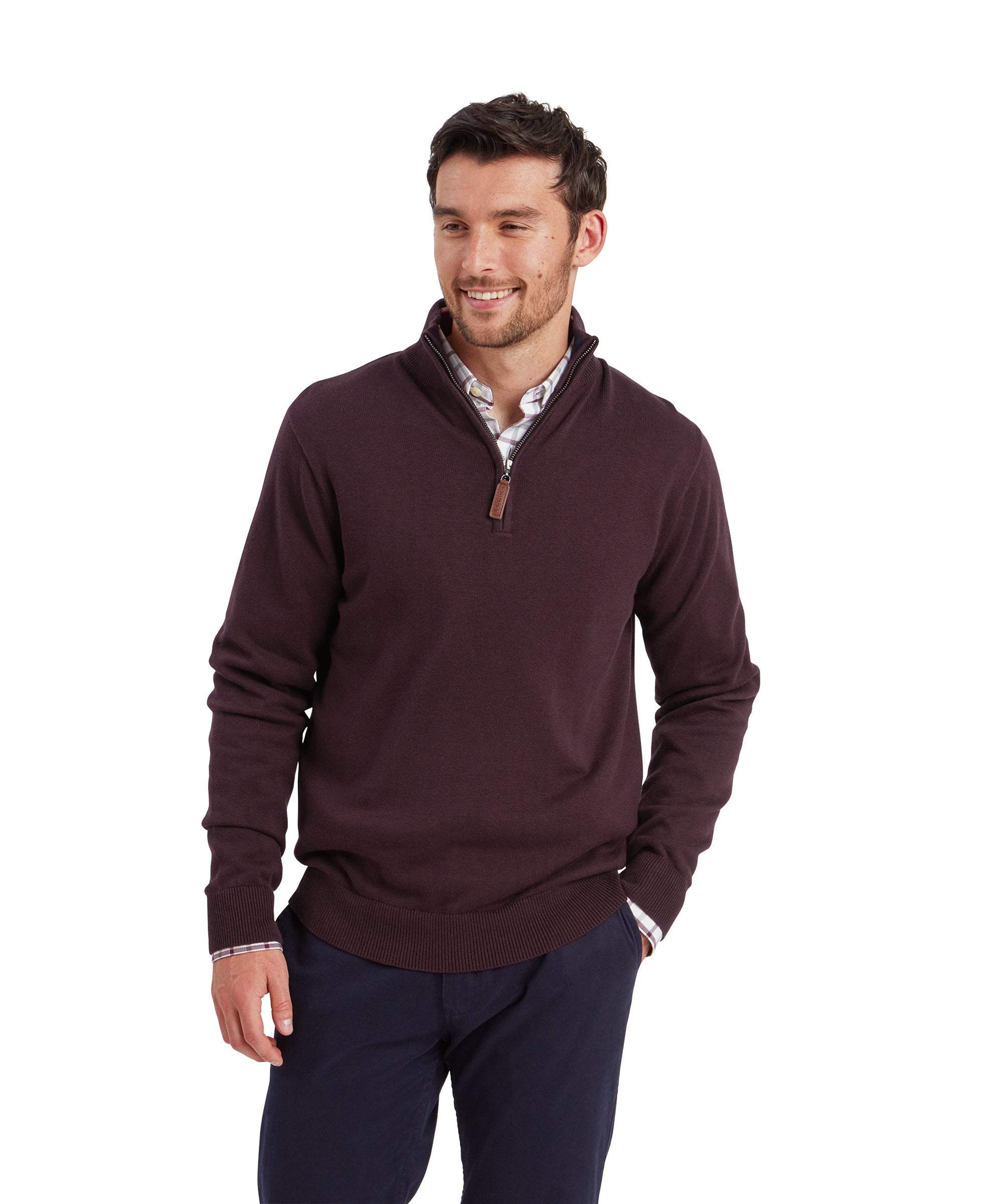 Calton Cotton Cashmere Quarter Zip Jumper - Wine