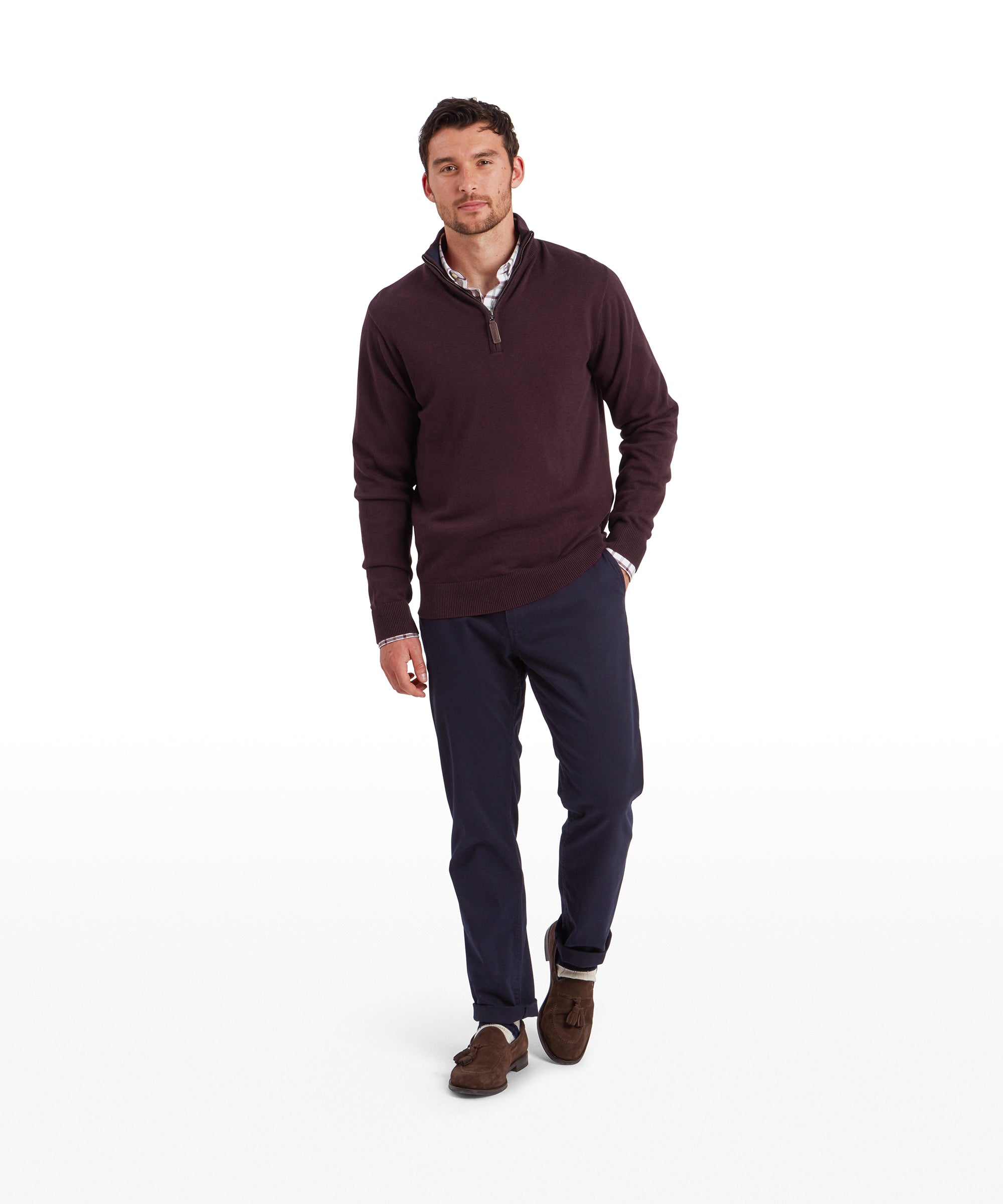 Calton Cotton Cashmere Quarter Zip Jumper - Wine