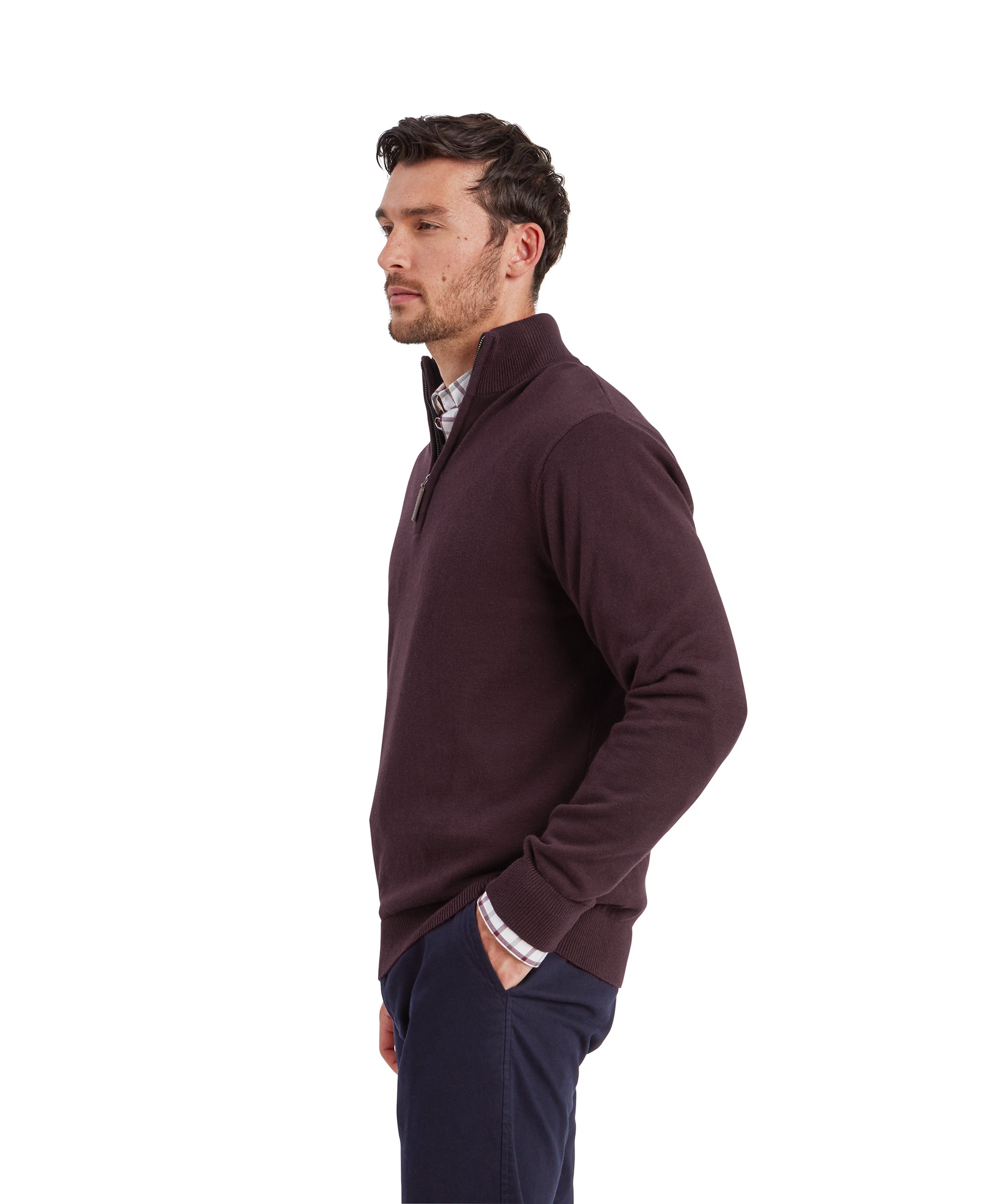 Calton Cotton Cashmere Quarter Zip Jumper - Wine