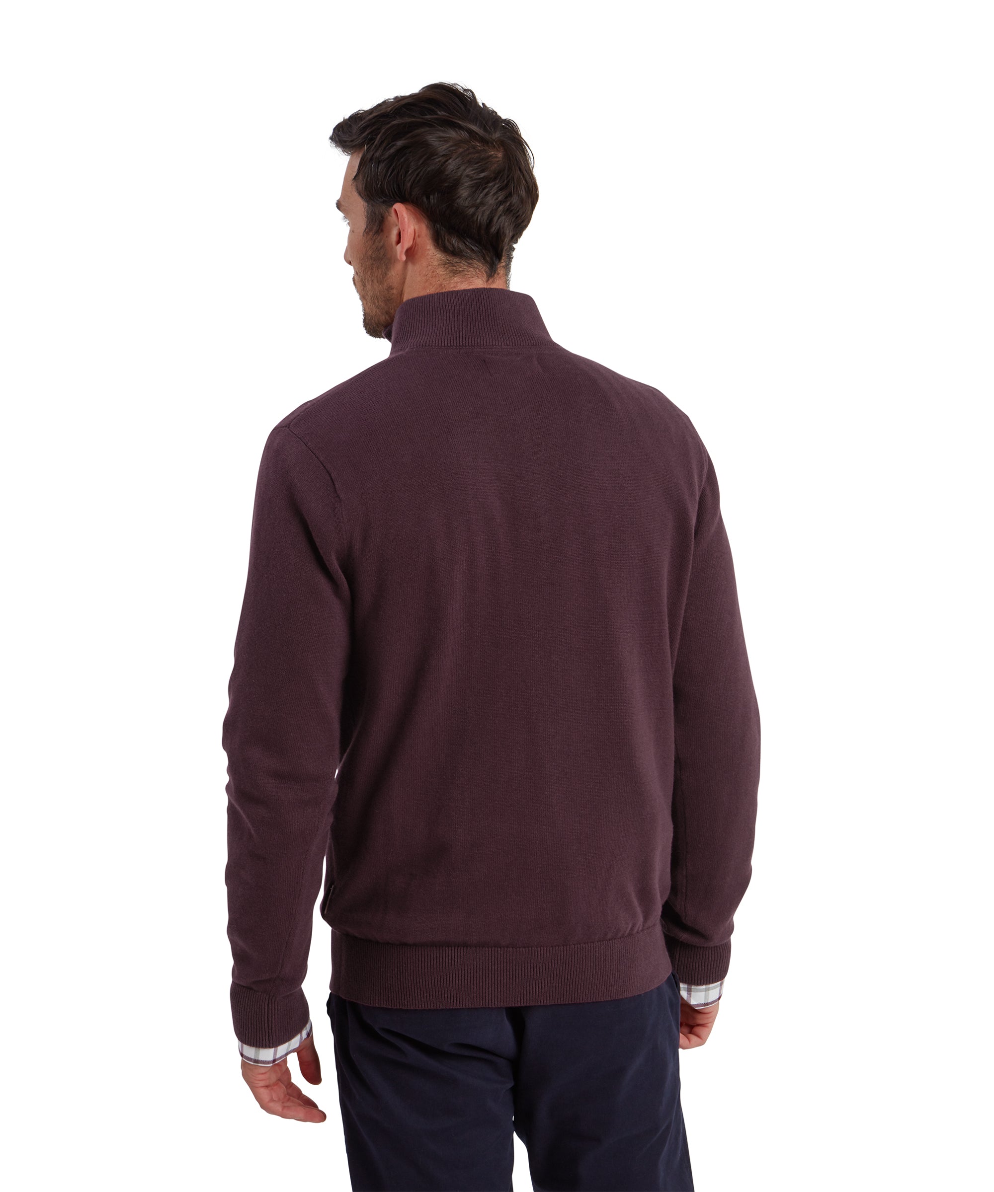 Calton Cotton Cashmere Quarter Zip Jumper - Wine