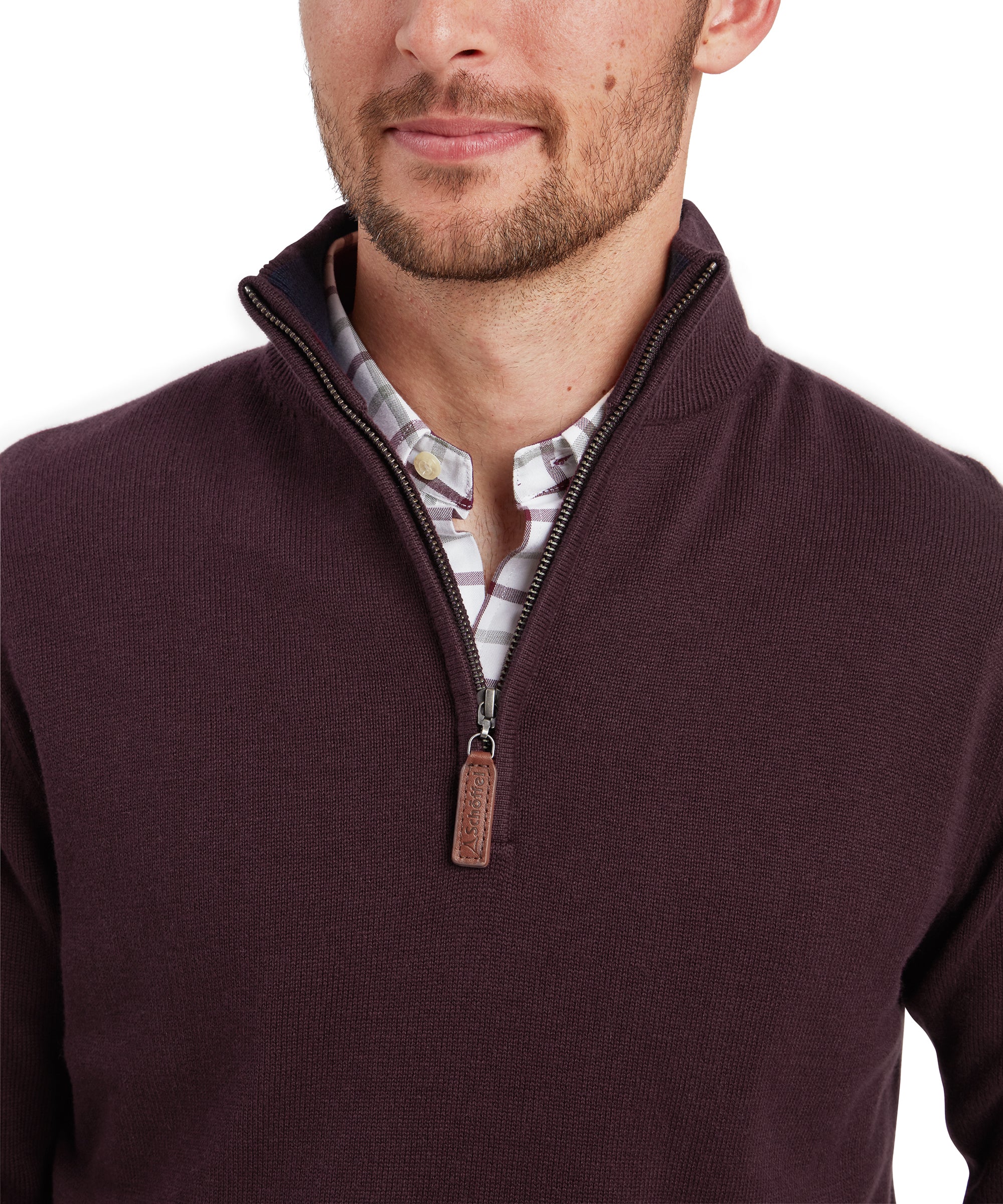 Calton Cotton Cashmere Quarter Zip Jumper - Wine