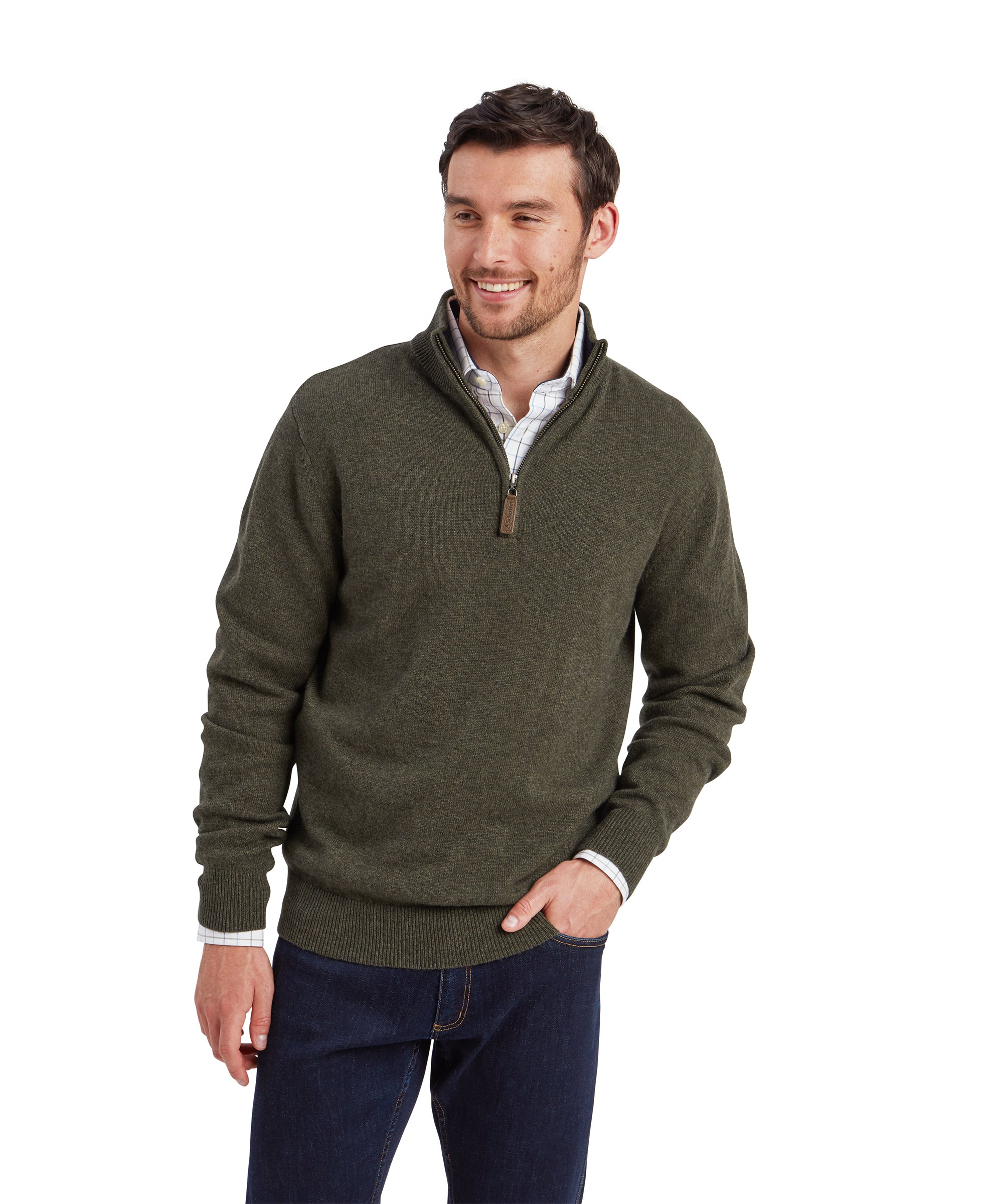 Calton Cotton Cashmere Quarter Zip Jumper - Loden Green