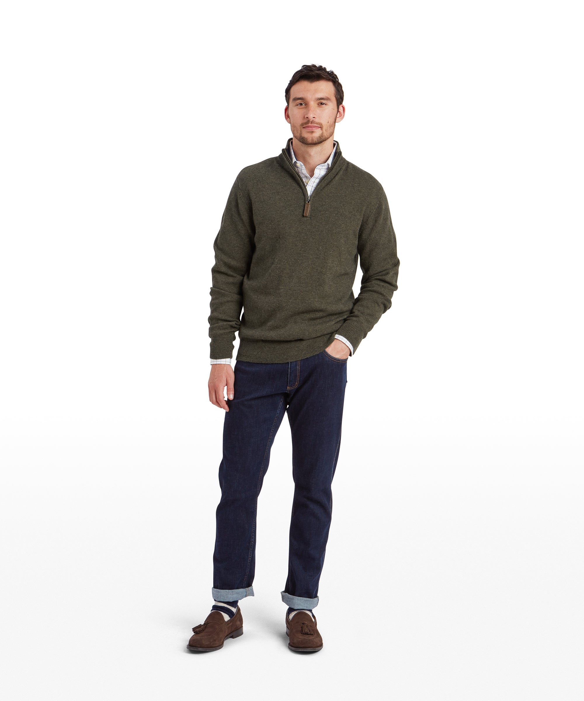 Calton Cotton Cashmere Quarter Zip Jumper - Loden Green