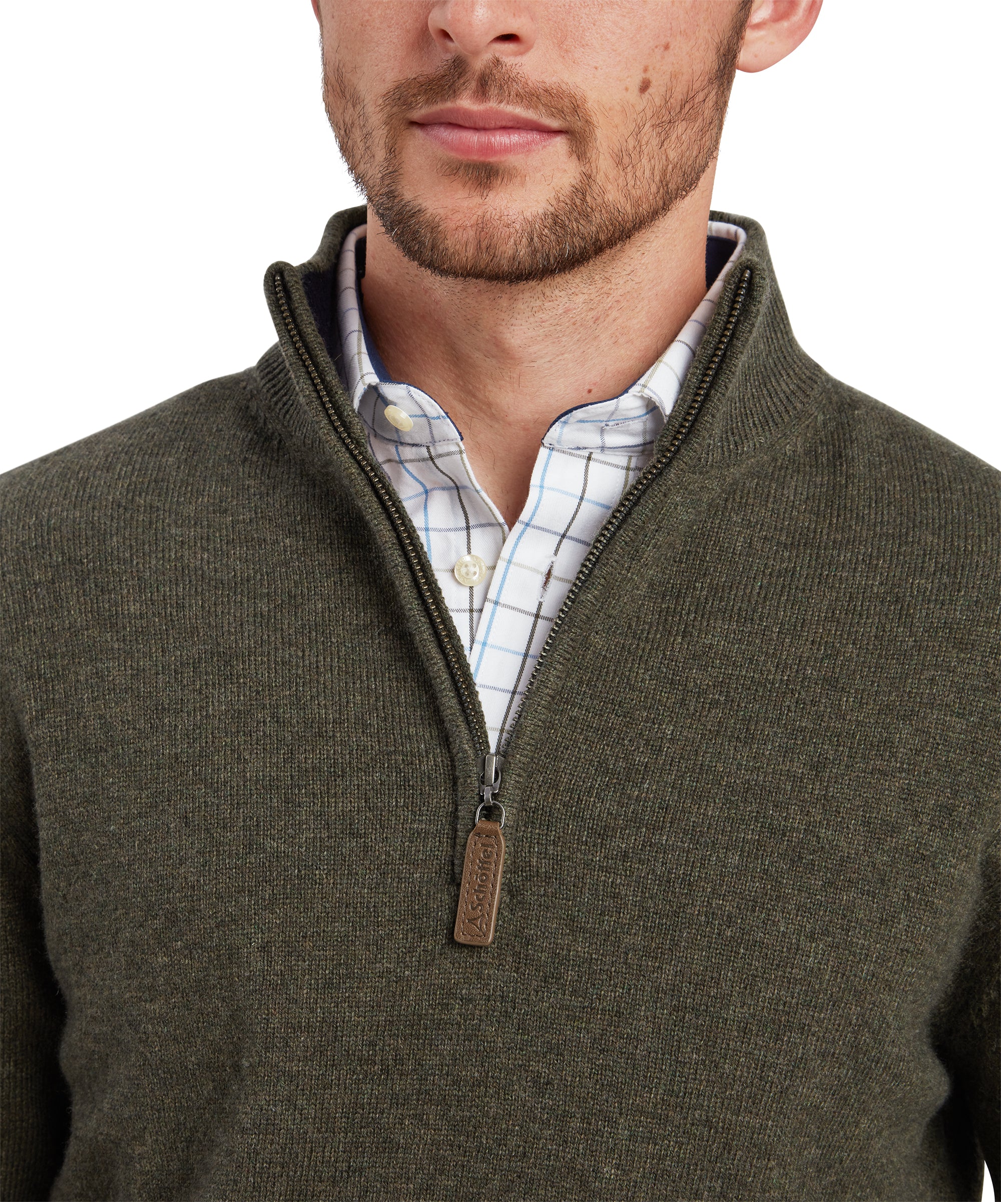 Calton Cotton Cashmere Quarter Zip Jumper - Loden Green