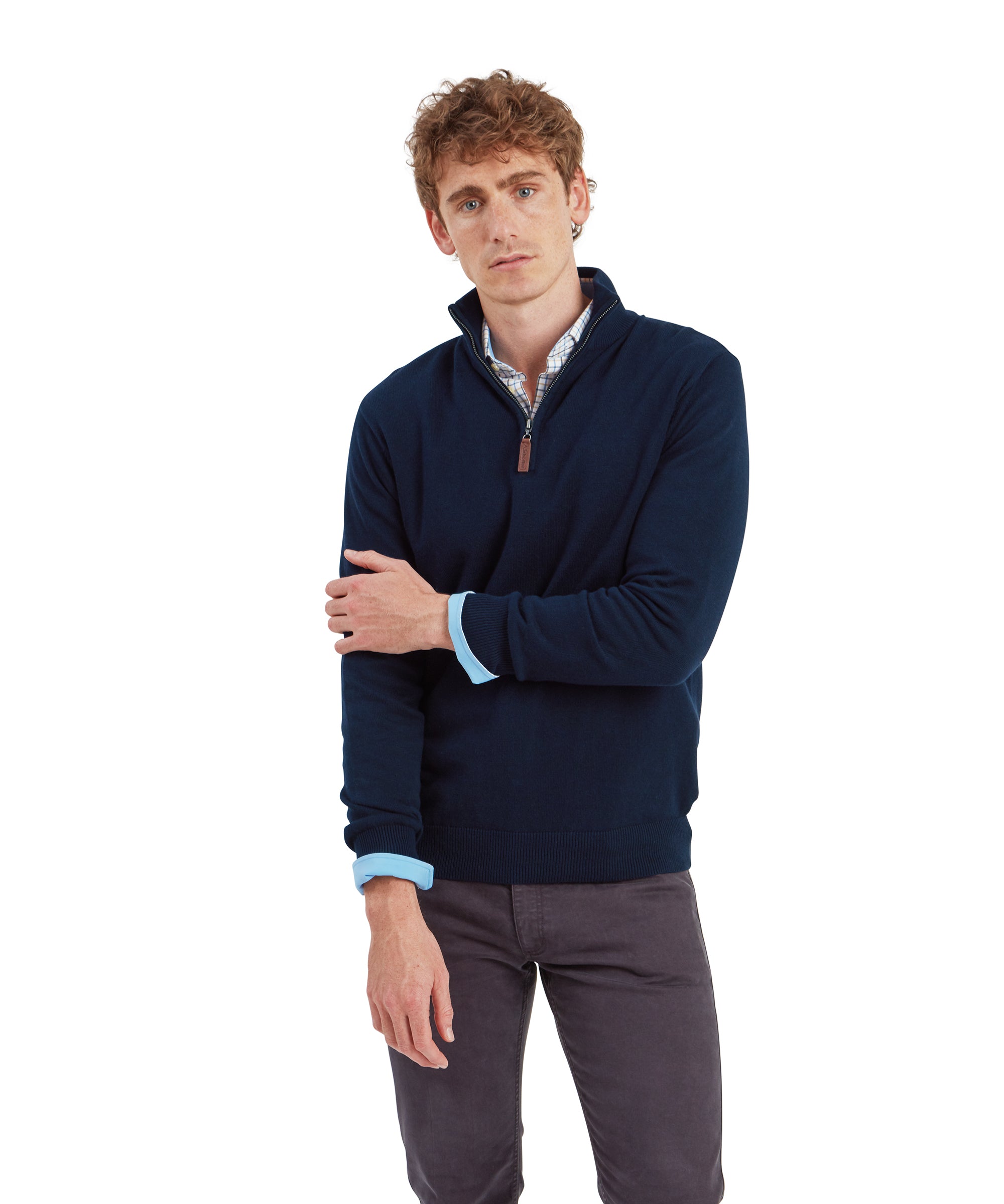 Calton Cotton Cashmere Quarter Zip Jumper - Navy