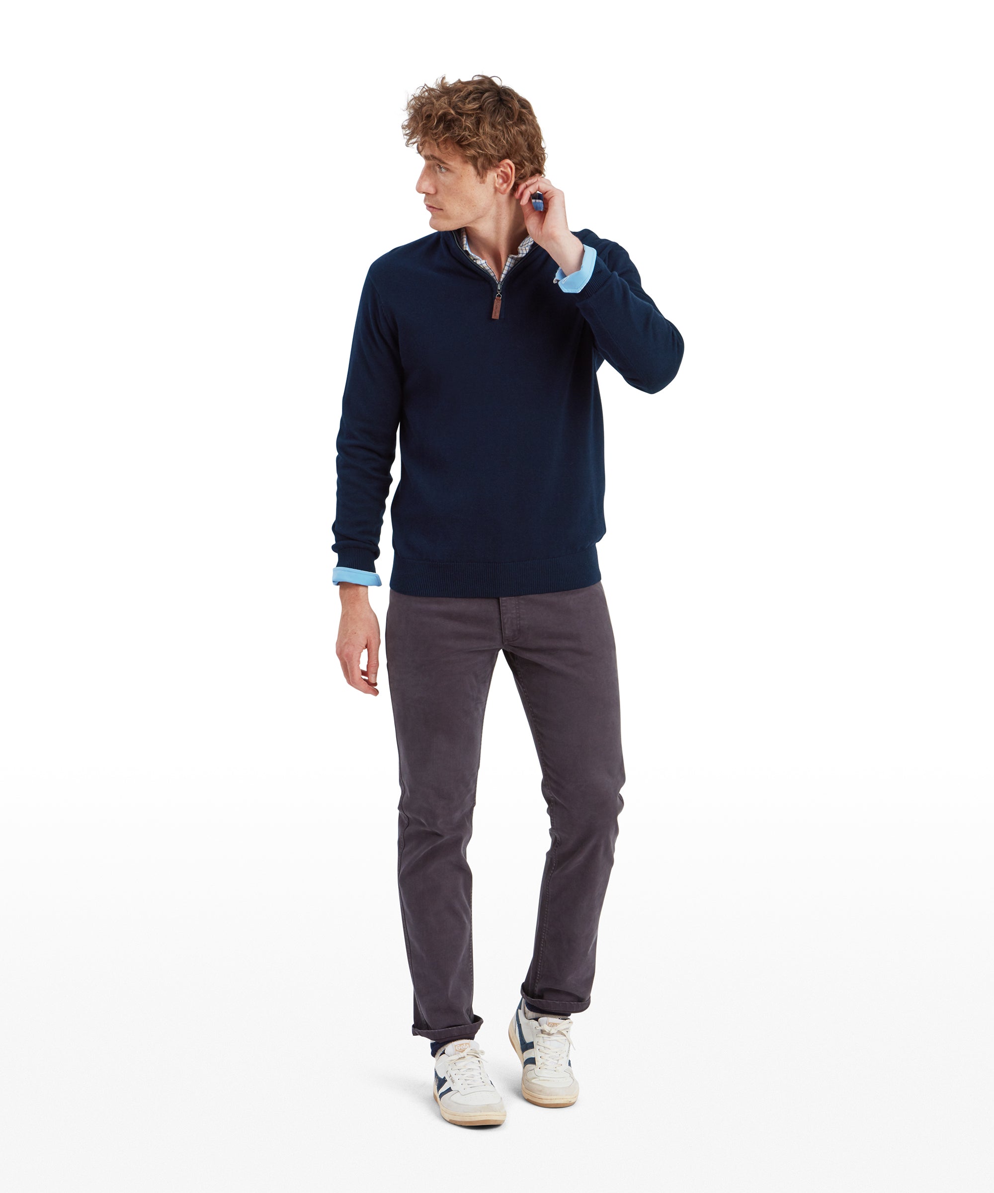 Calton Cotton Cashmere Quarter Zip Jumper - Navy