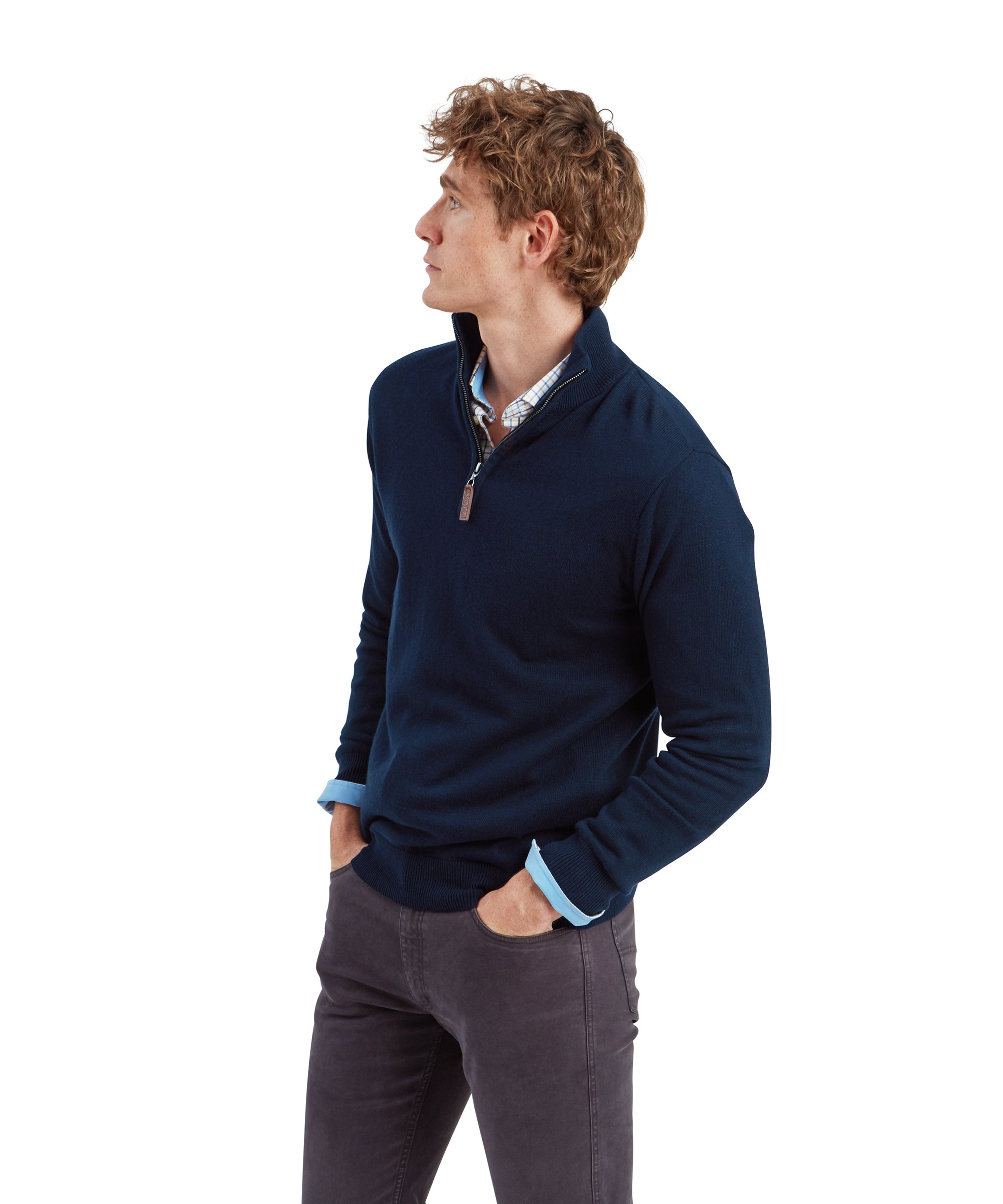 Calton Cotton Cashmere Quarter Zip Jumper - Navy