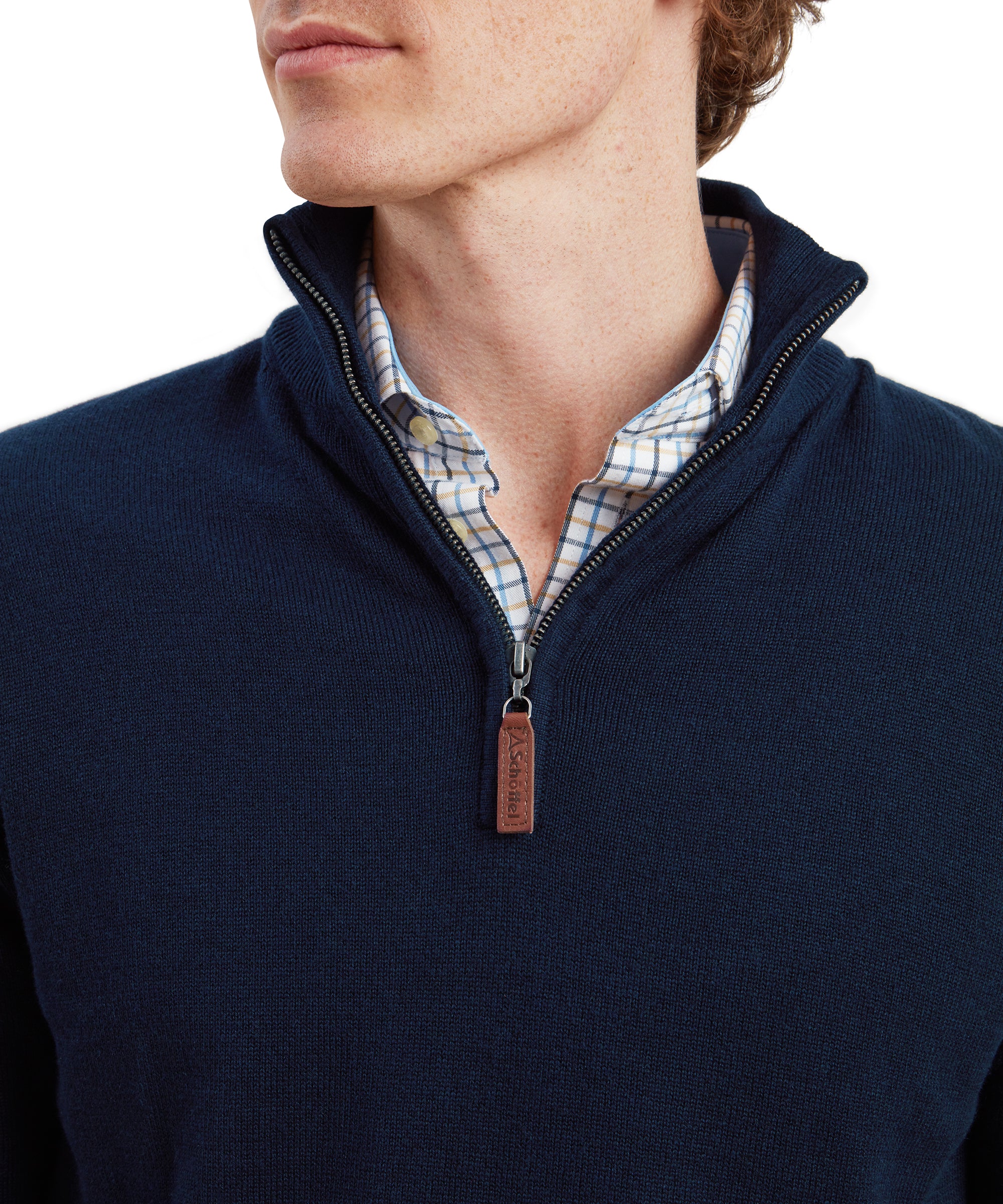 Calton Cotton Cashmere Quarter Zip Jumper - Navy