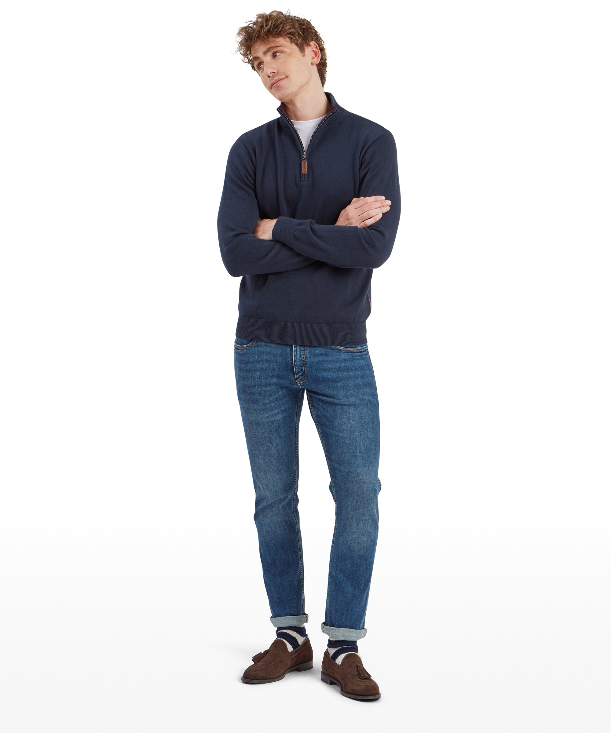 Calton Cotton Cashmere Quarter Zip Jumper - Petrol Blue