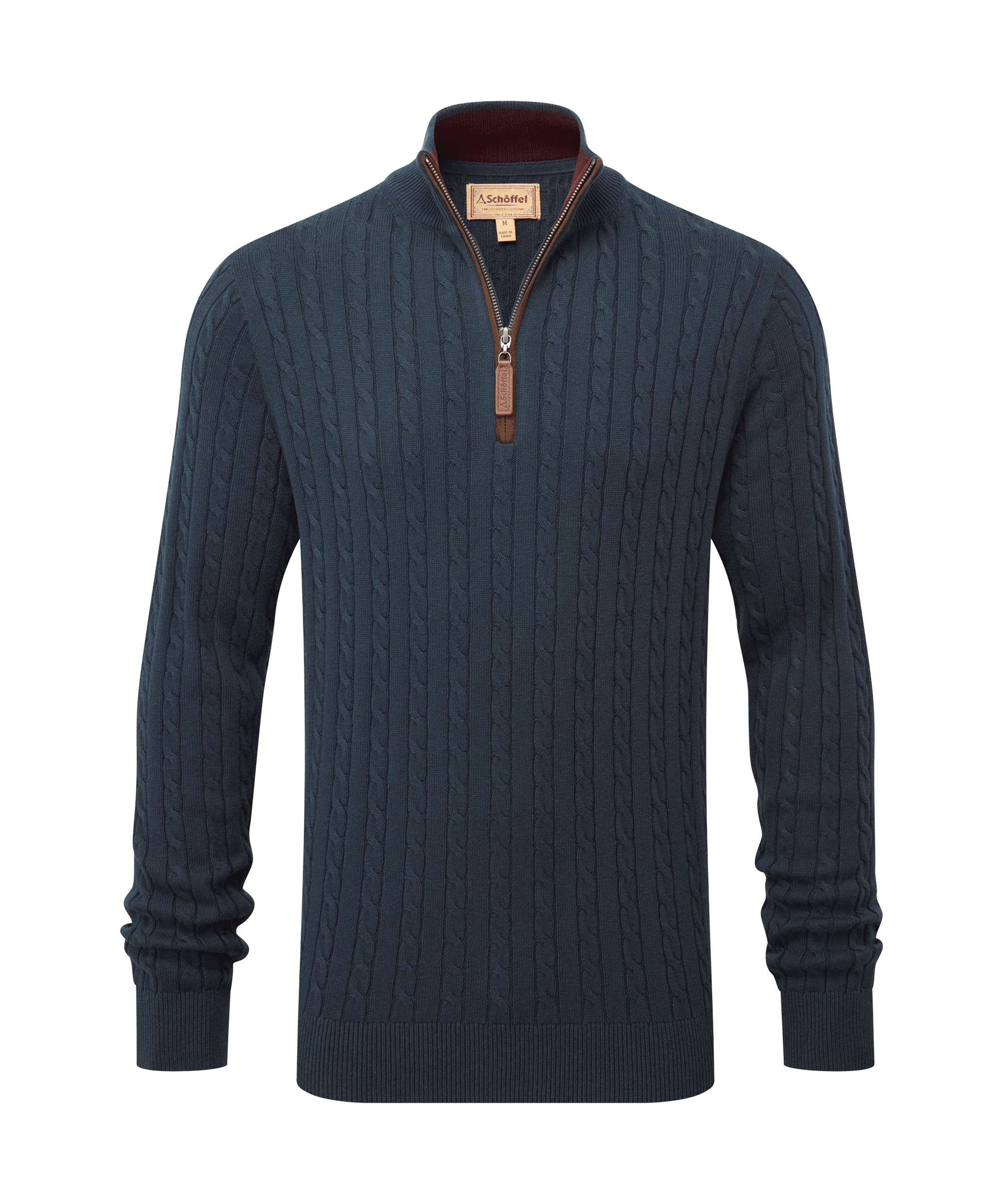 Calton Cotton Cashmere Cable Quarter Zip Jumper Petrol Blue