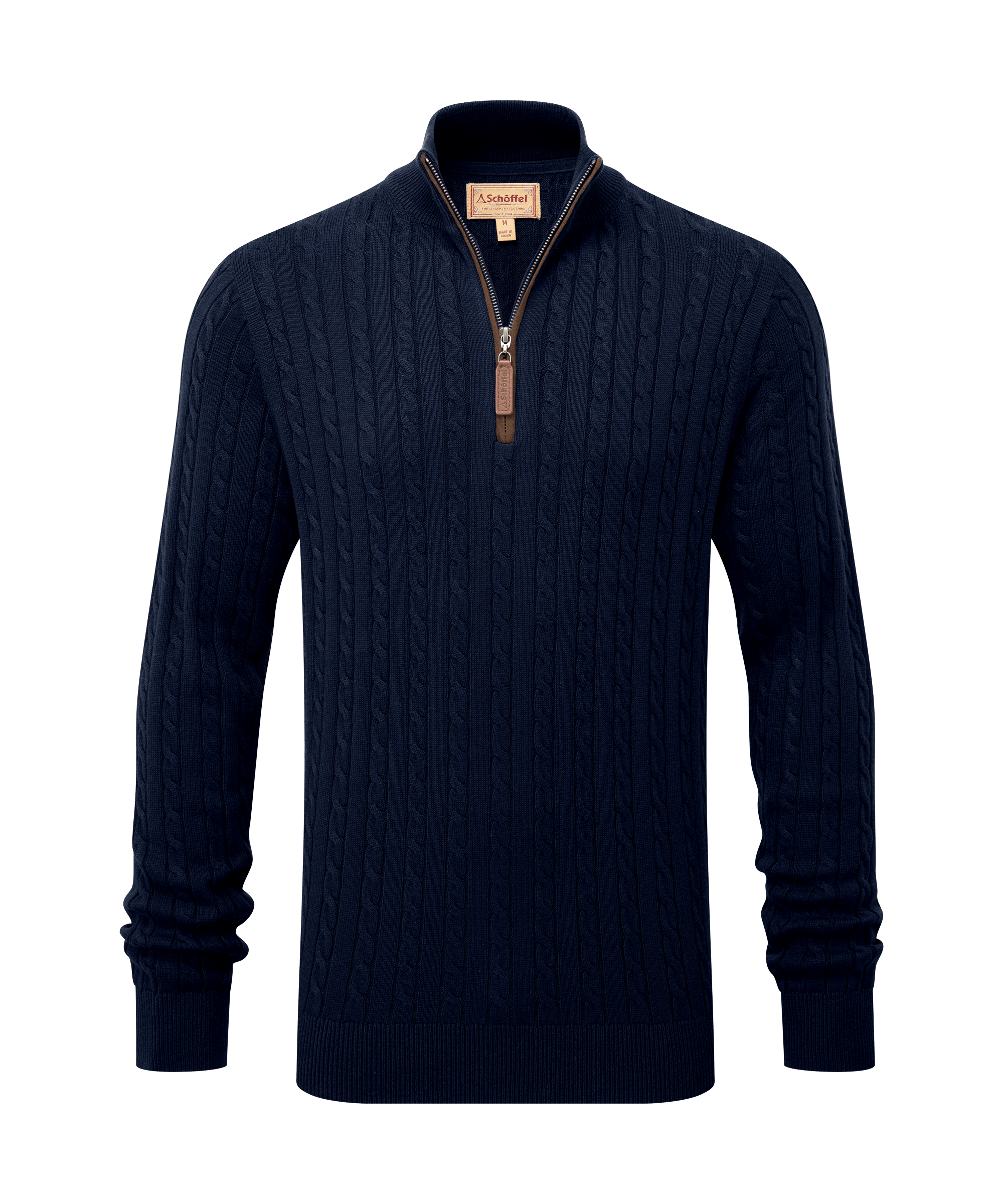 Schöffel Calton Cotton Cashmere Cable 1/4 Zip Jumper for Men in Navy