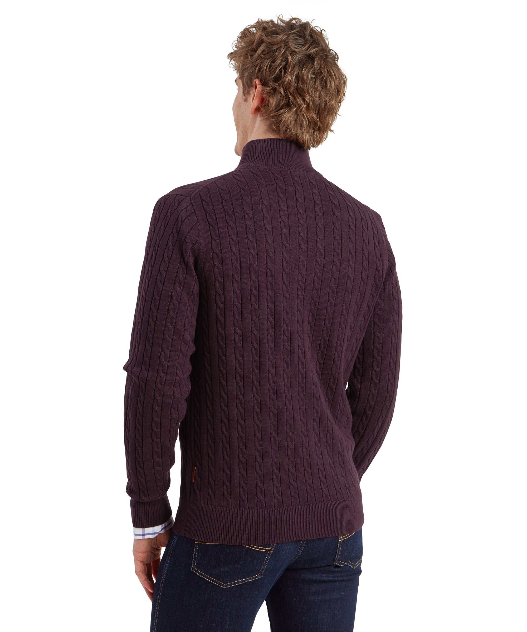 Calton Cotton Cashmere Cable Quarter Zip Jumper - Wine