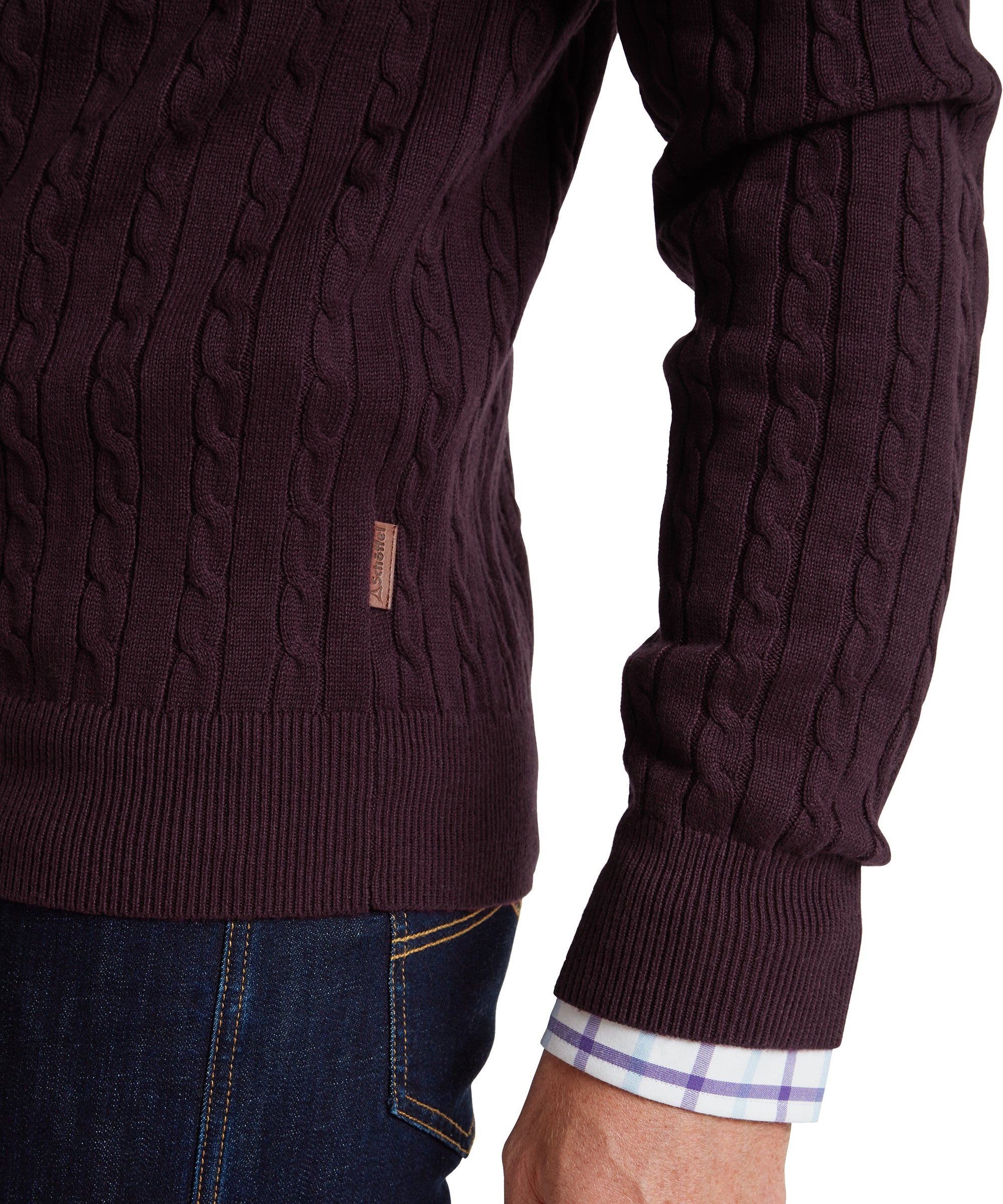 Calton Cotton Cashmere Cable Quarter Zip Jumper - Wine