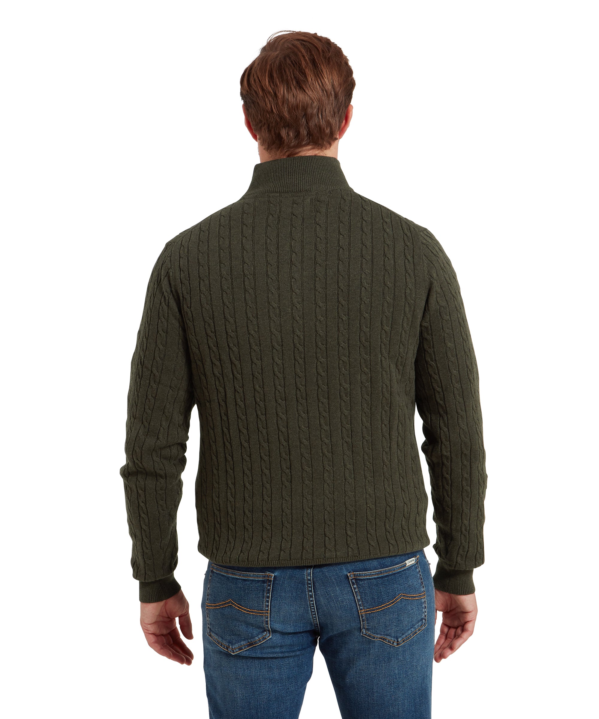 Calton Cotton Cashmere Cable Quarter Zip Jumper - Loden Green