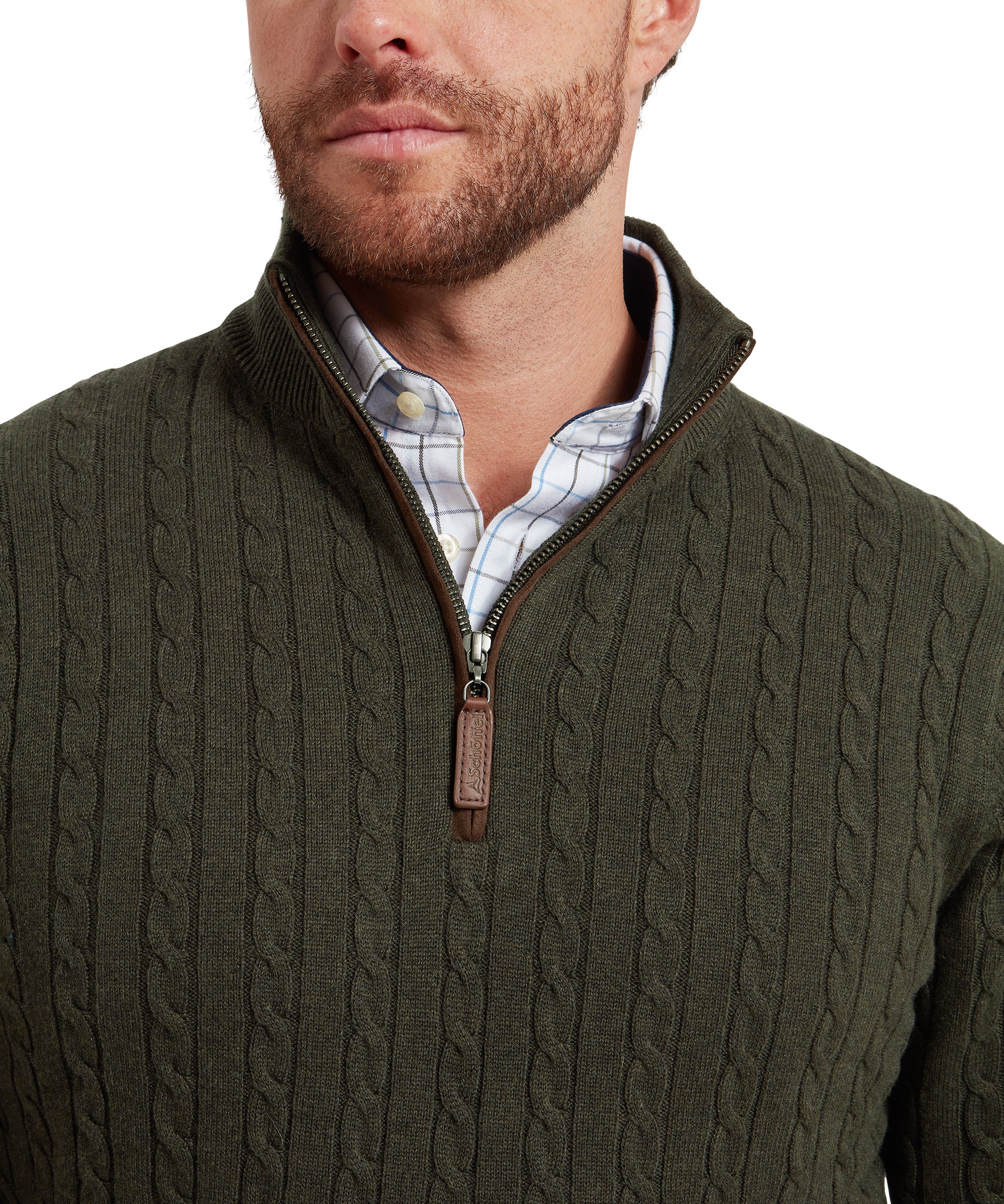 Calton Cotton Cashmere Cable Quarter Zip Jumper - Loden Green