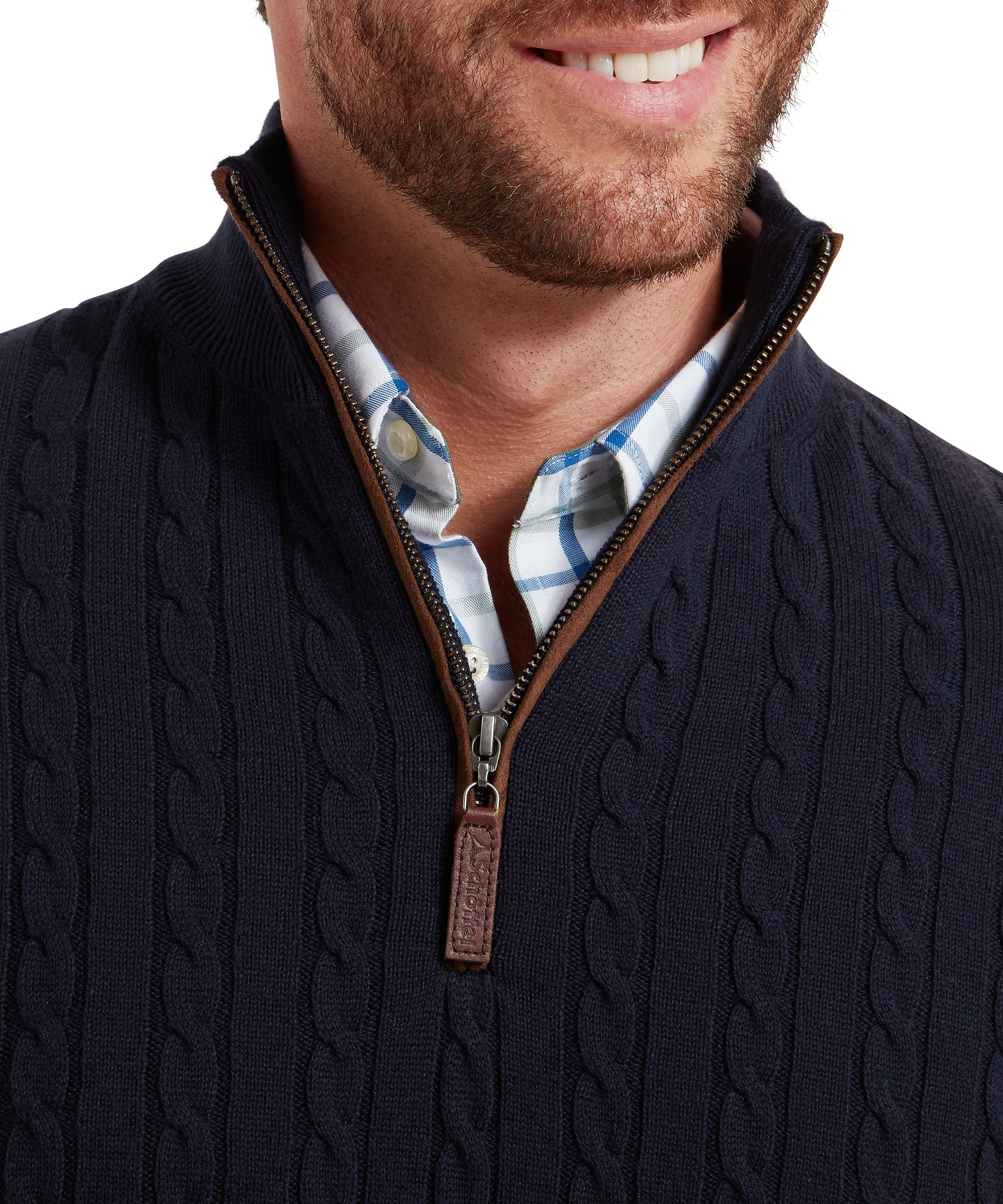 Calton Cotton Cashmere Cable Quarter Zip Jumper - Navy