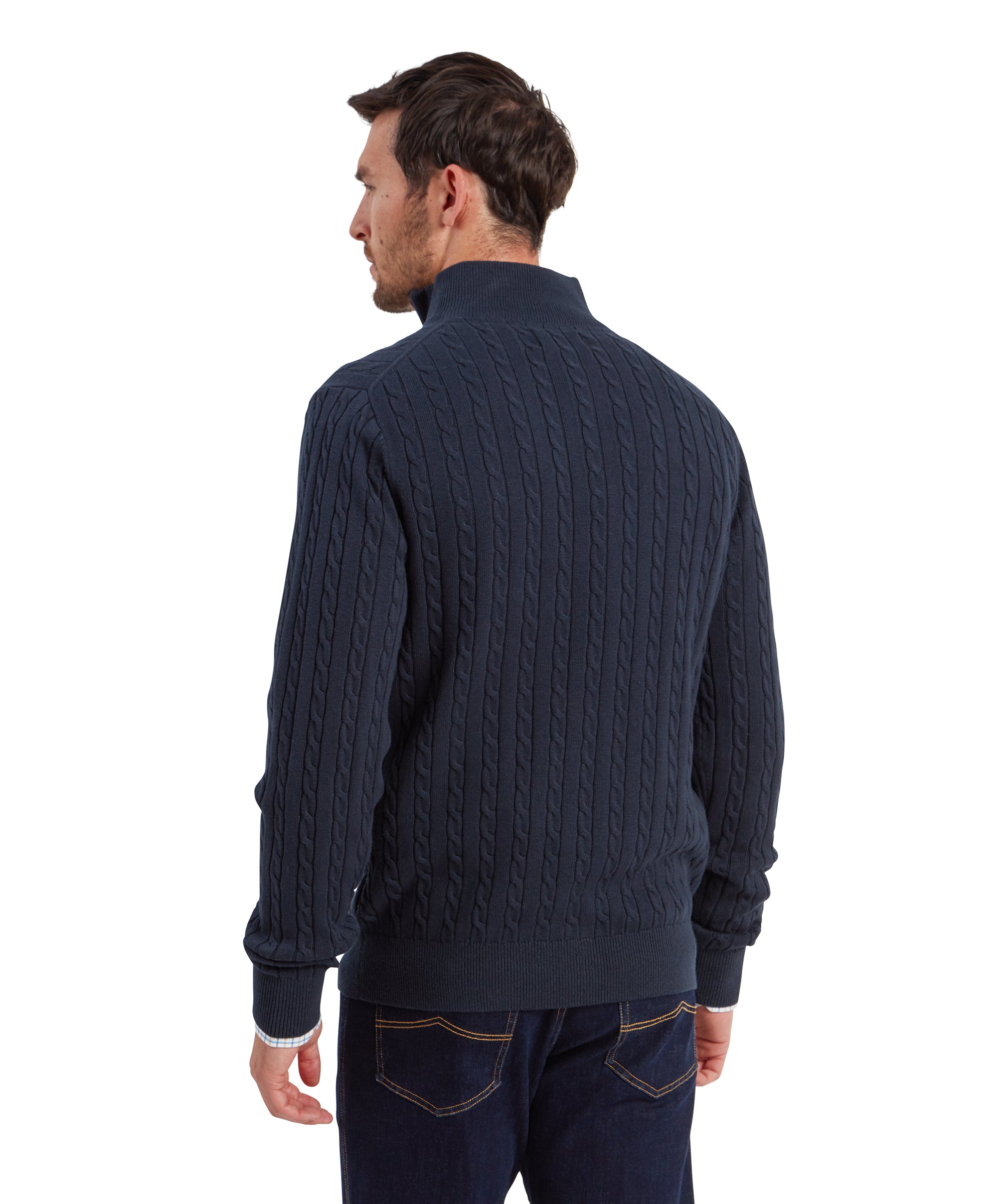 Calton Cotton Cashmere Cable Quarter Zip Jumper - Petrol Blue