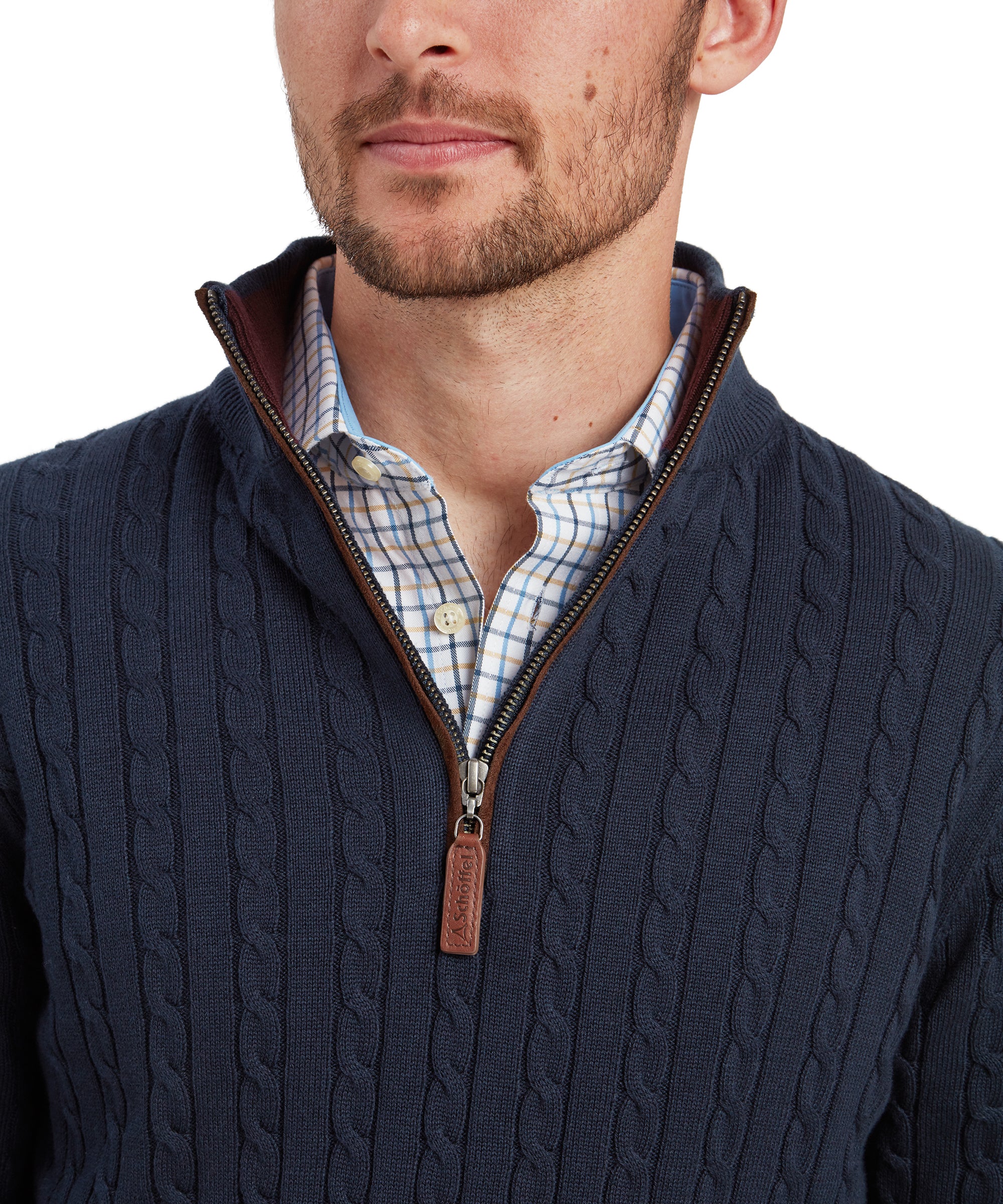 Calton Cotton Cashmere Cable Quarter Zip Jumper - Petrol Blue