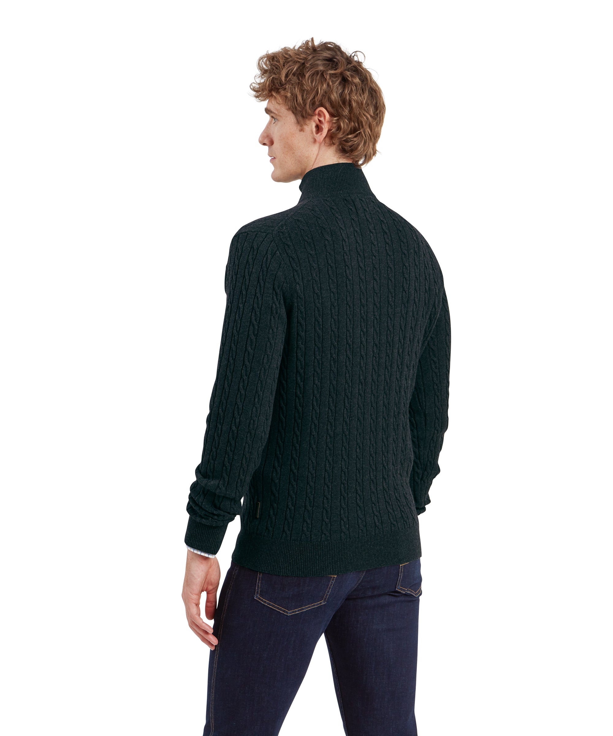 Calton Cotton Cashmere Cable Quarter Zip Jumper - Charcoal