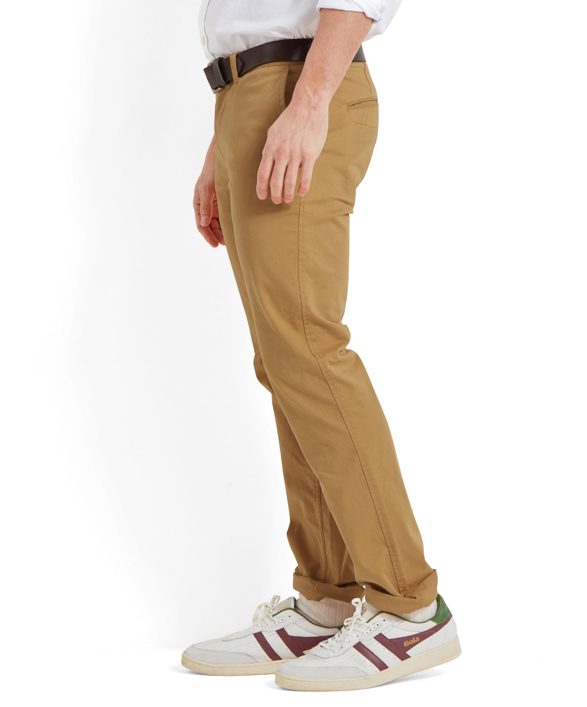 Side view of the Schöffel Chichester Chino in yellow, showing the chinos' slim fit and casual style.