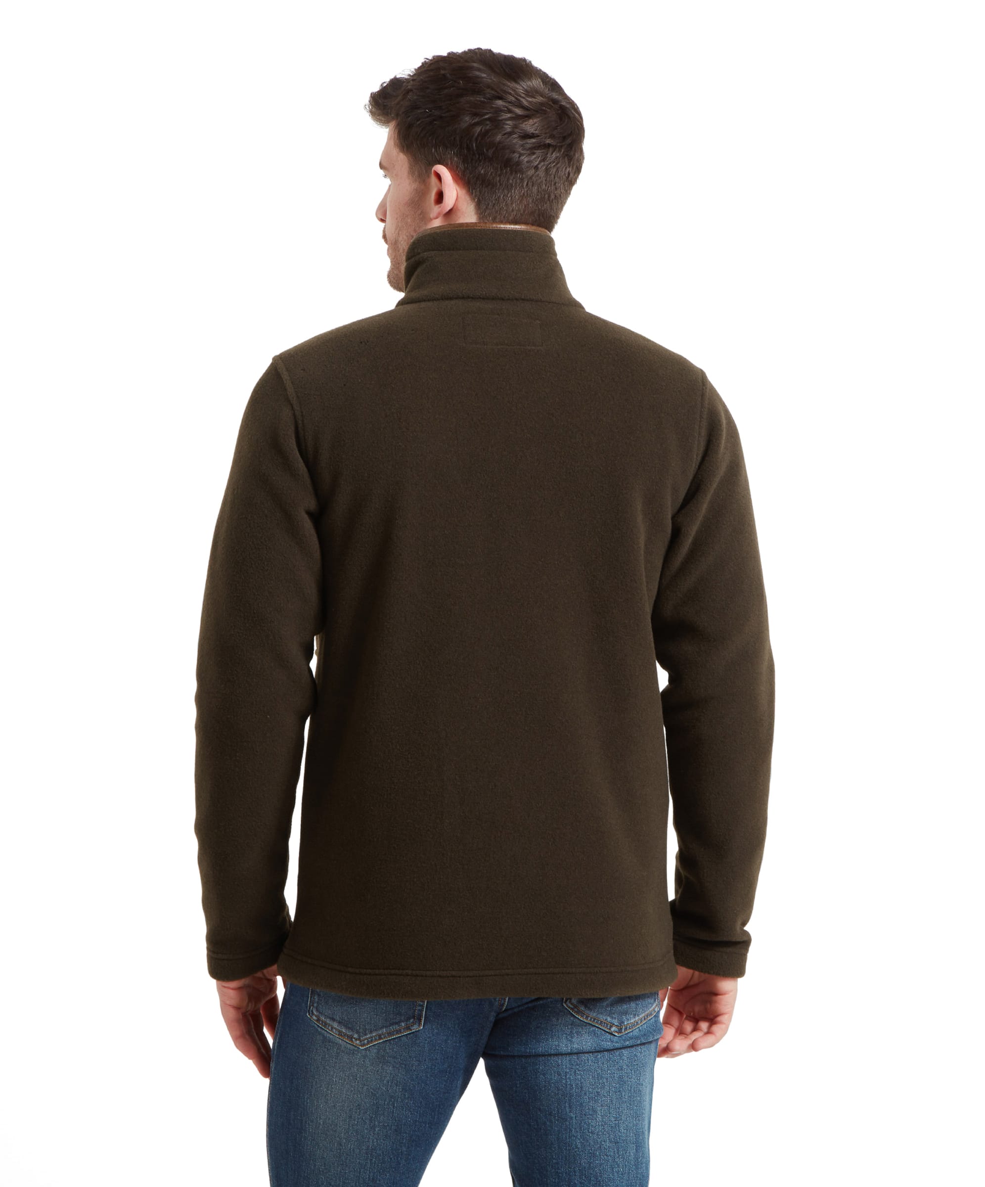 A rear view image of the dark green Schöffel Cottesmore Fleece Jacket for Men in Dark Green, showcasing the back details.