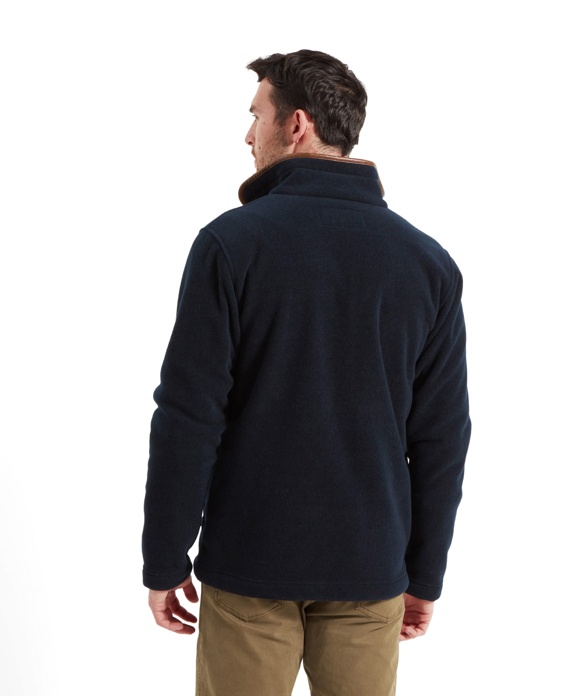 Back view of a man in Schöffel Cottesmore Fleece Jacket for Men in Navy, showing the fit and design of the jacket.