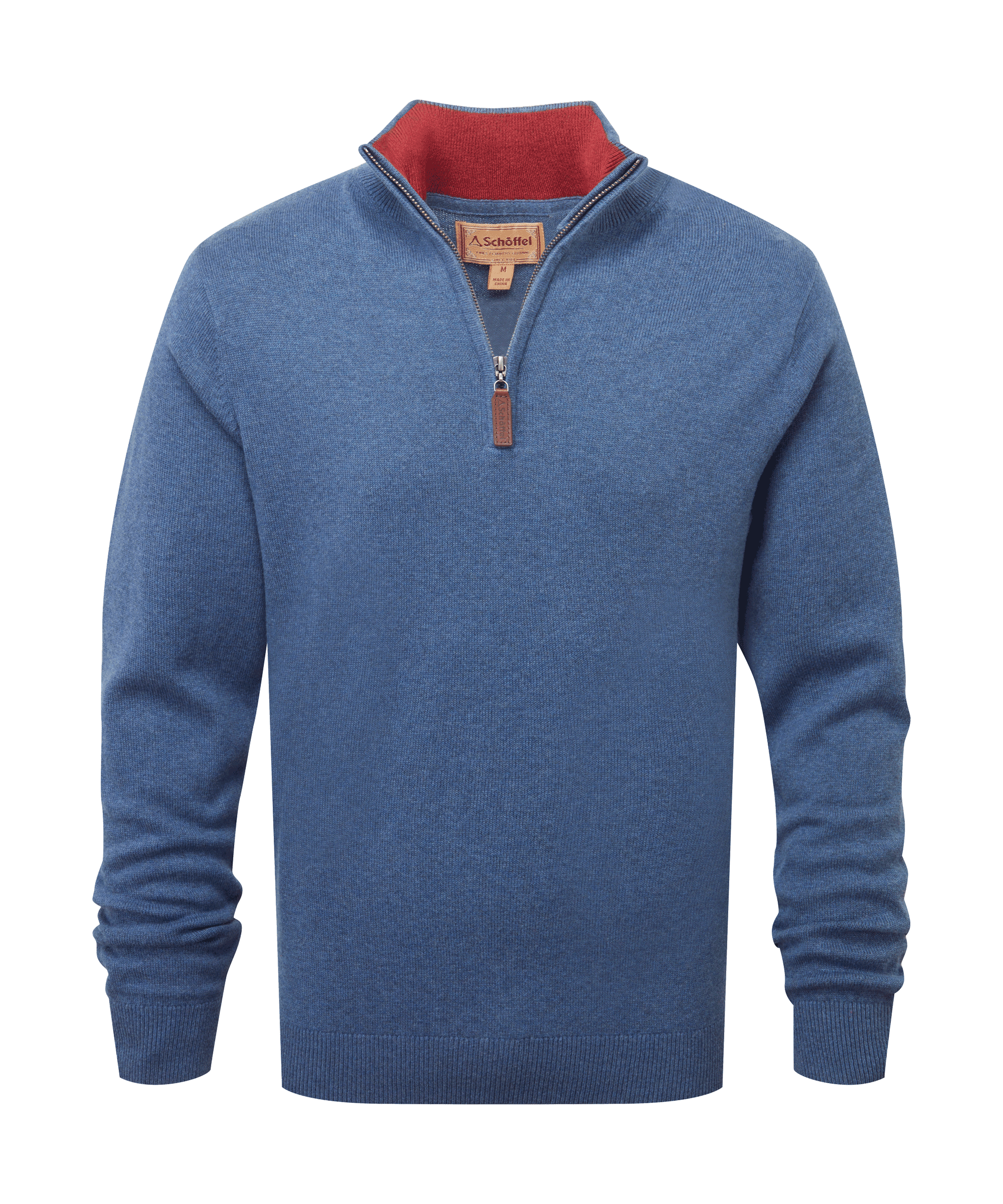 Cotton Cashmere Quarter Zip Jumper Stone Blue