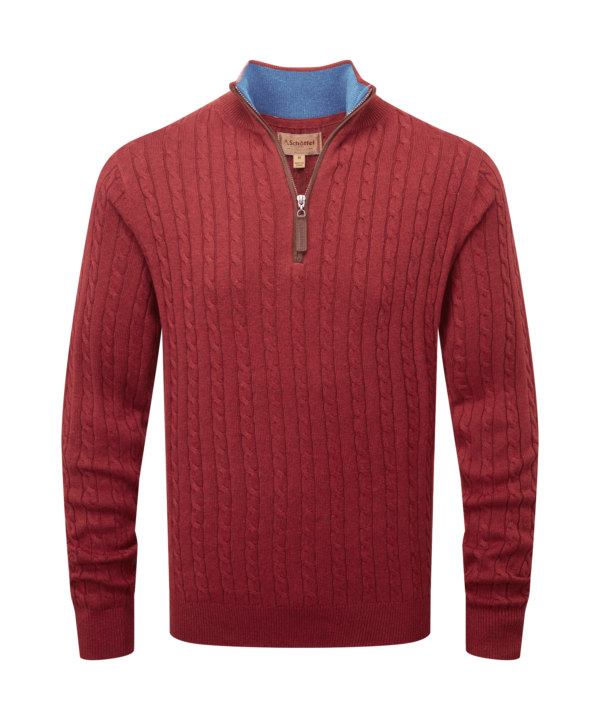 Schöffel Cotton Cashmere Cable 1/4 Zip Neck Jumper for Men in Red