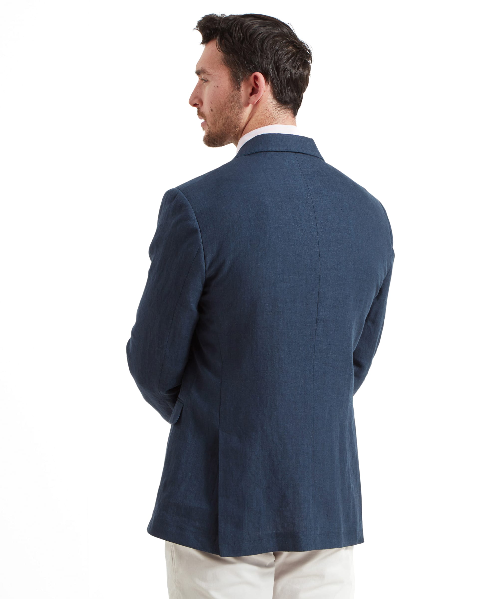 Rear view of the Schöffel Cowes Linen Jacket for Men in Navy, showing the back design.