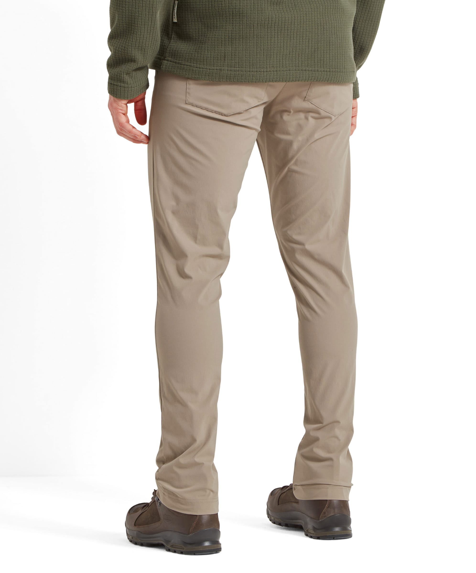 Back view of the Schöffel Men's Deveron Fly Fishing Trousers in Light Brown, demonstrating the fit and detailing of the trousers.