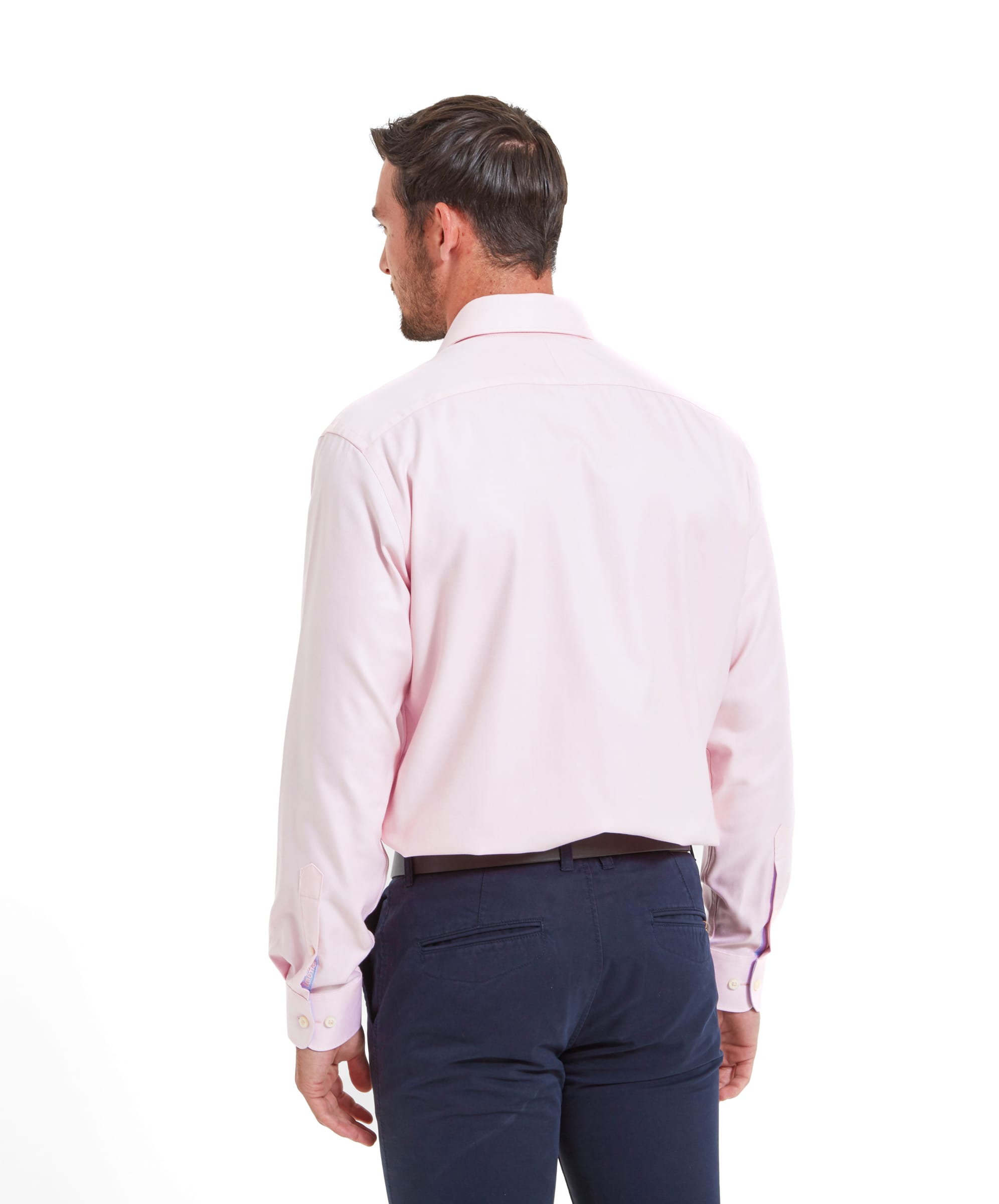 The back view of the Schöffel Greenwich Tailored Shirt for Men in Pink, highlighting the fit and cut.