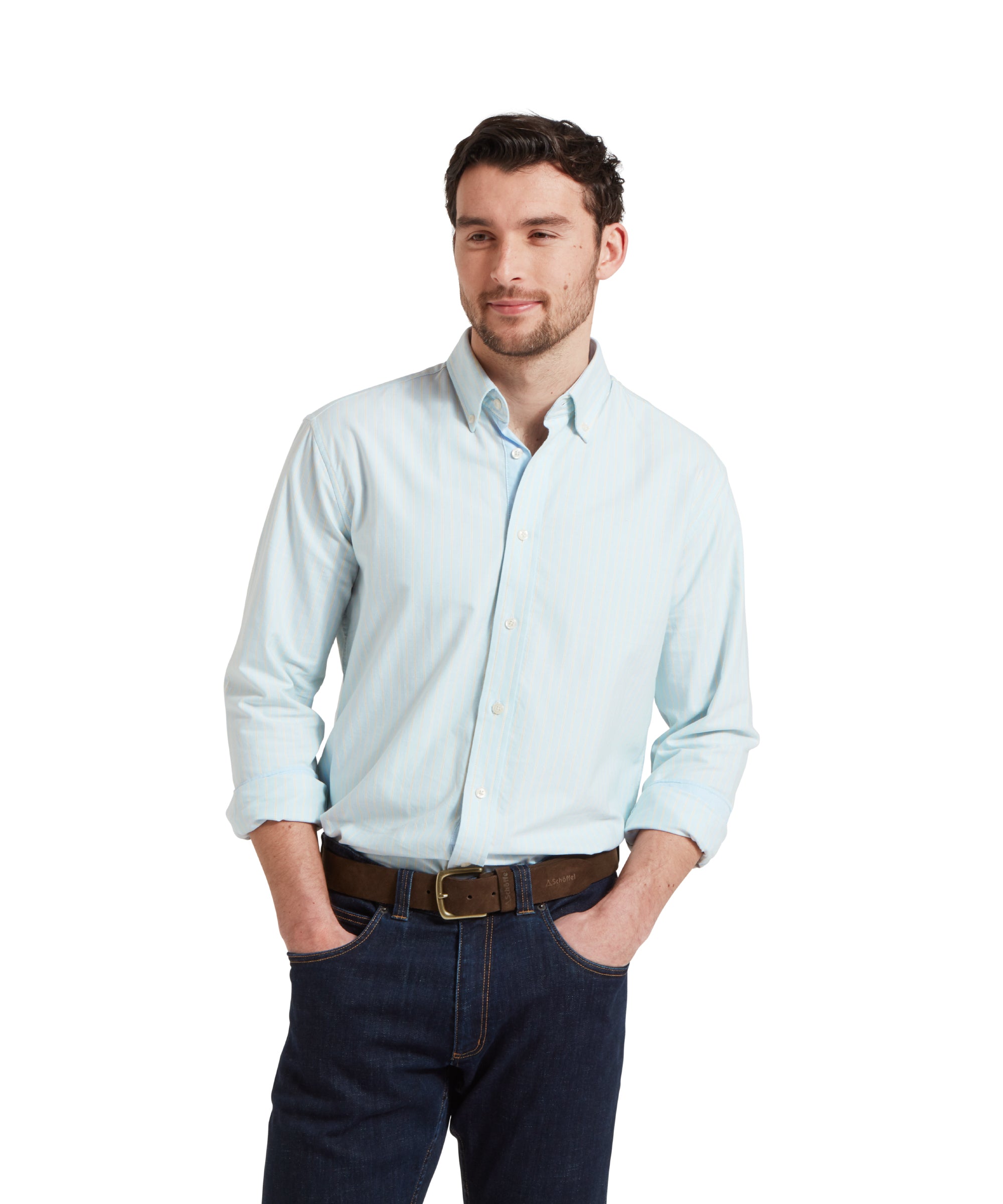 Holt Soft Oxford Tailored Shirt - Pale Blue/Lemon Stripe