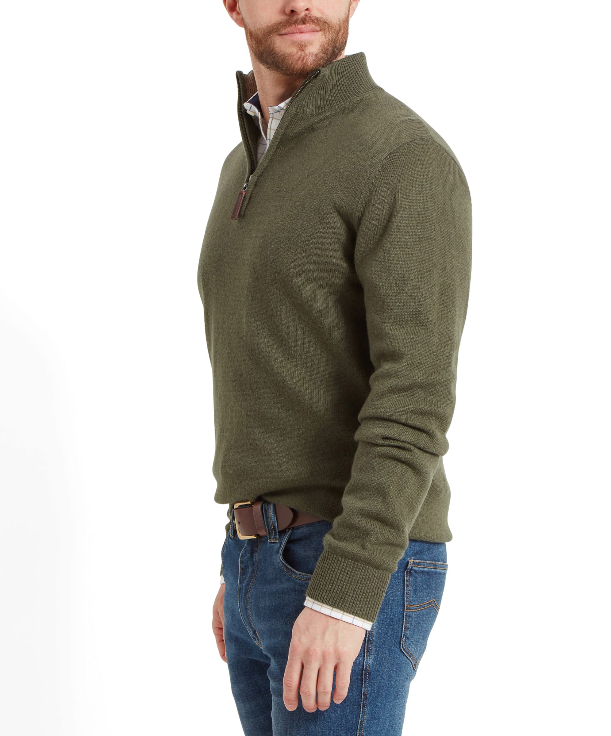 Side view of the Schöffel Lambswool 1/4 Zip for Men in Green