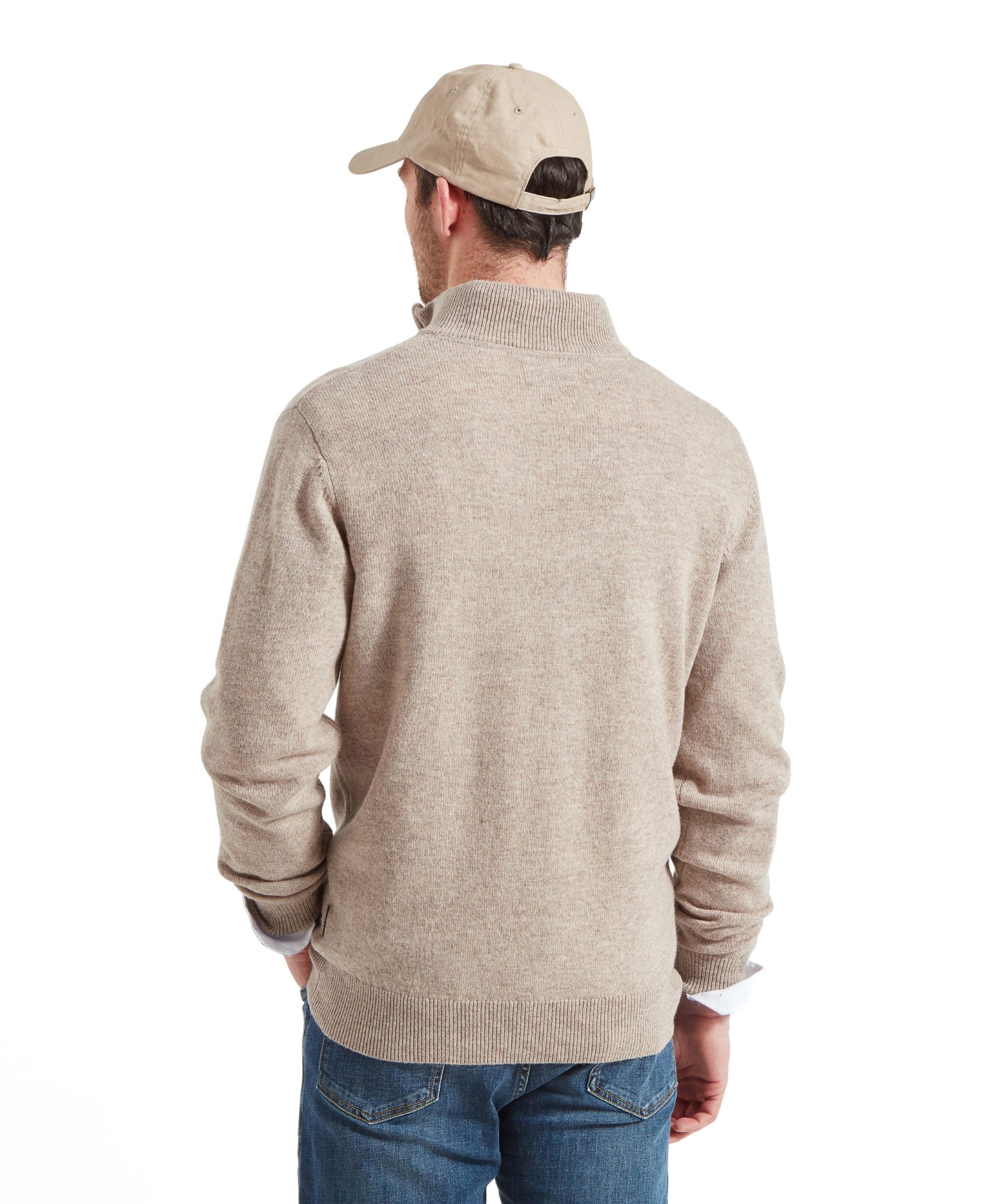 Back view of the Schöffel Lambswool 1/4 Zip for Men in Light Brown highlighting the fit and design.