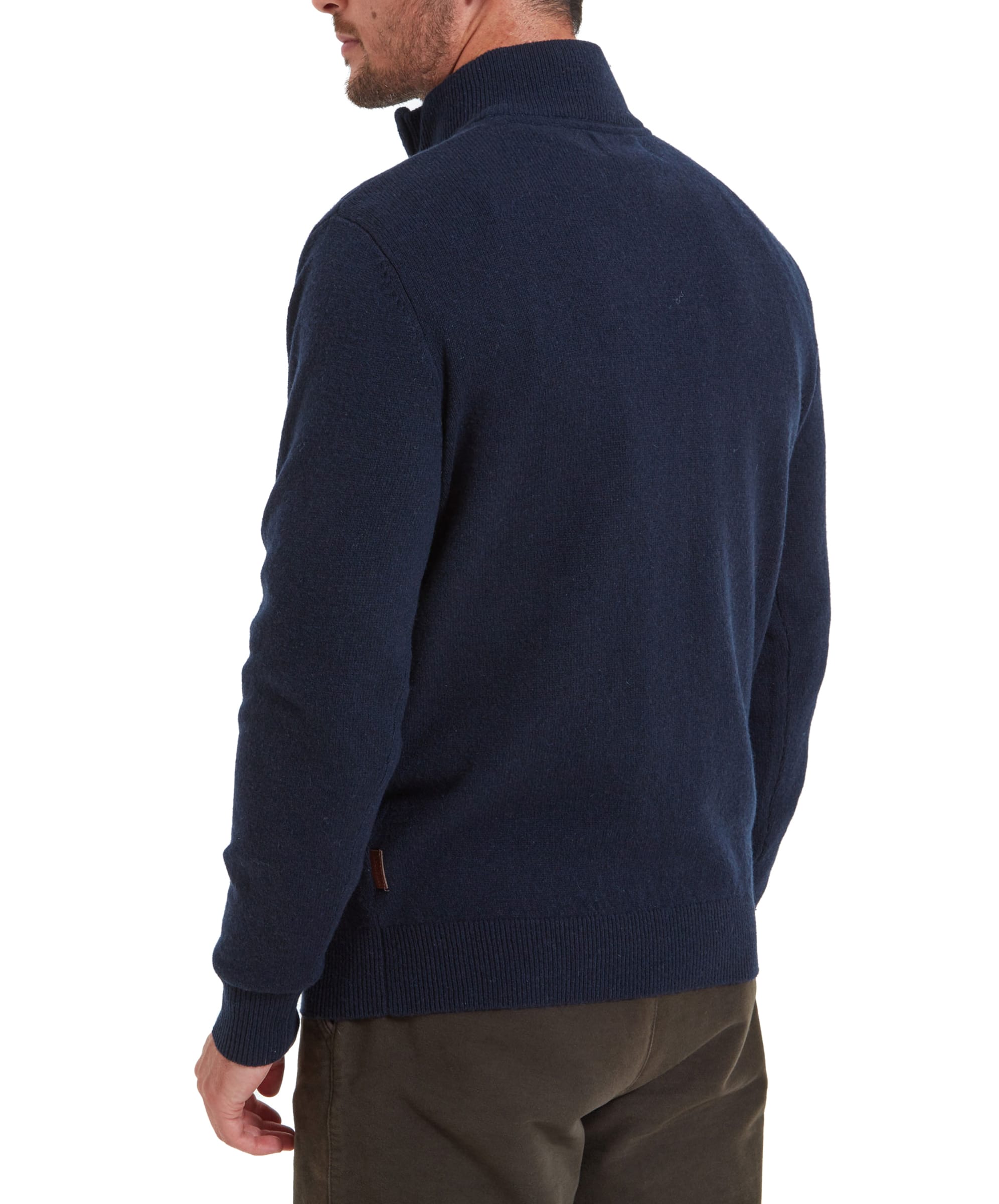 A back view of the Schöffel Lambswool 1/4 Zip for Men in Navy highlighting the fit and design