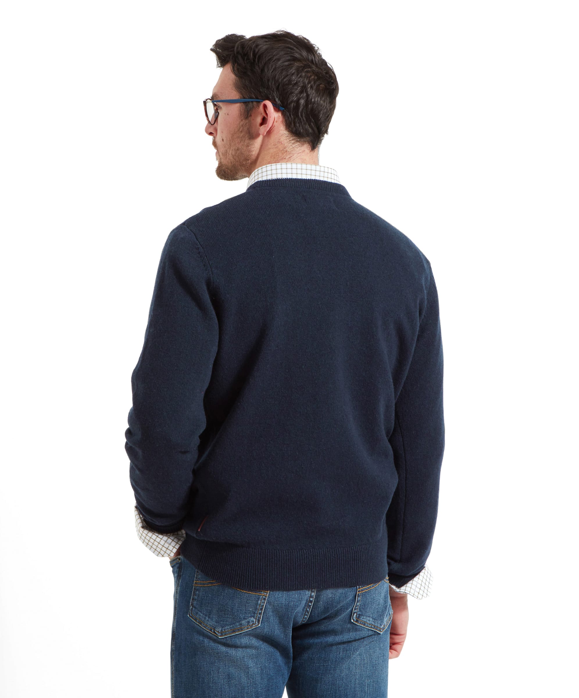 Back view of the Schöffel Lambswool 1/4 Zip for Men in Navy highlighting the fit and shape.