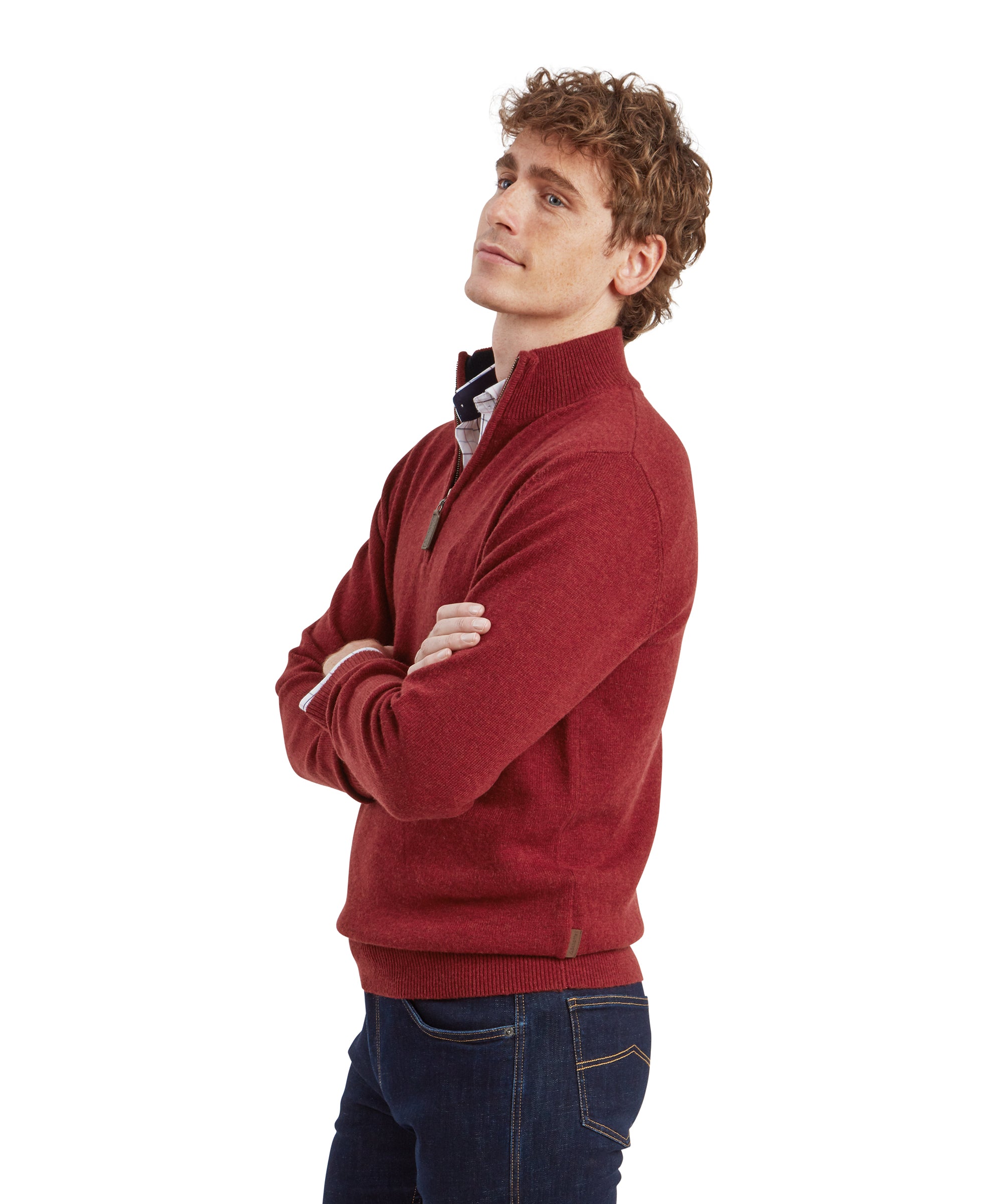 Lewis Lambswool Quarter Zip Jumper - Deep Red