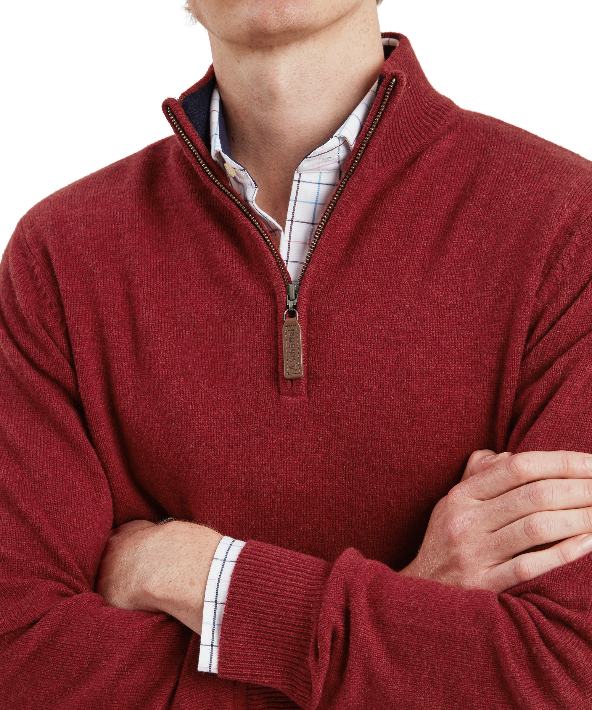 Lewis Lambswool Quarter Zip Jumper - Deep Red