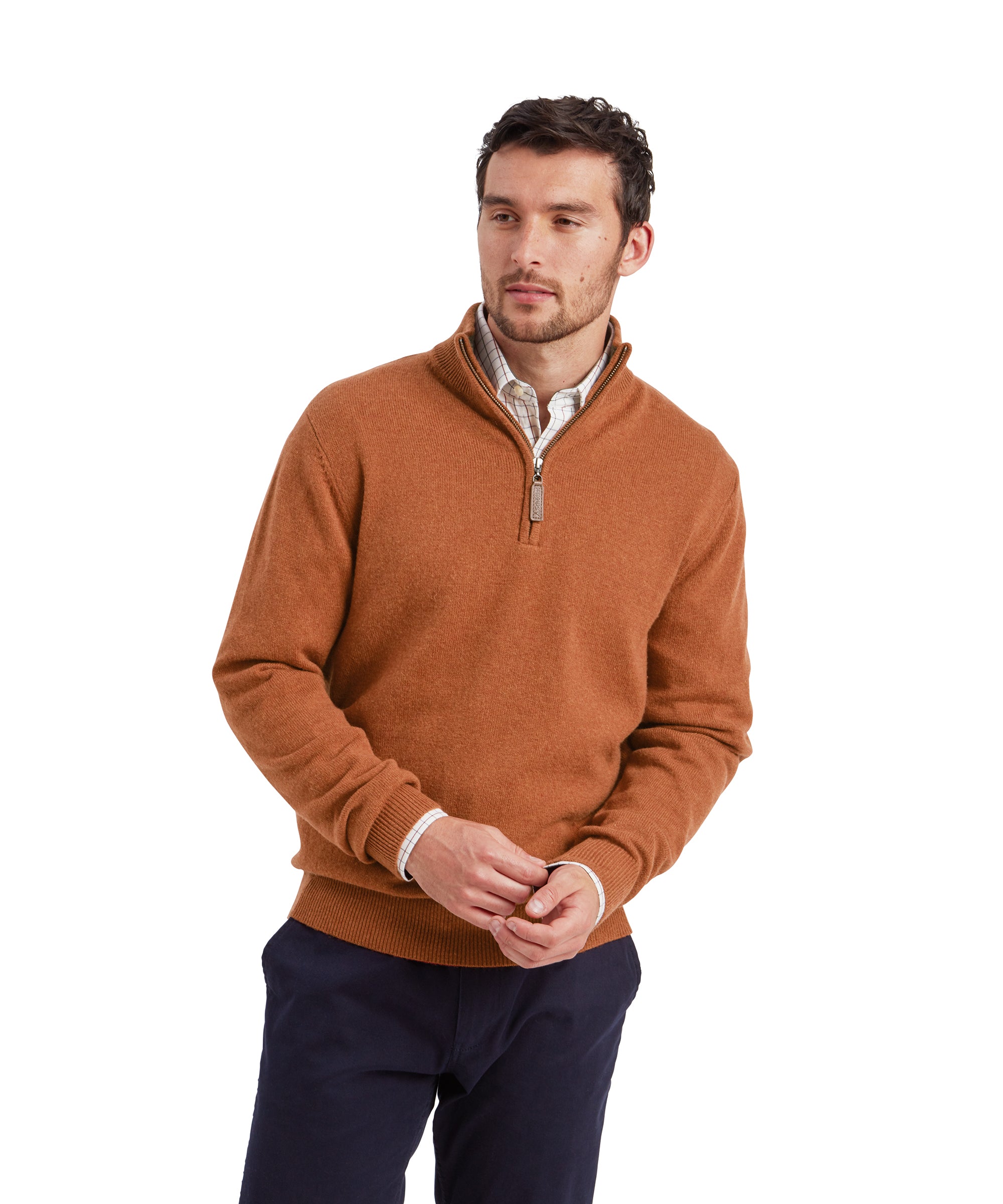 Lewis Lambswool Quarter Zip Jumper - Brick