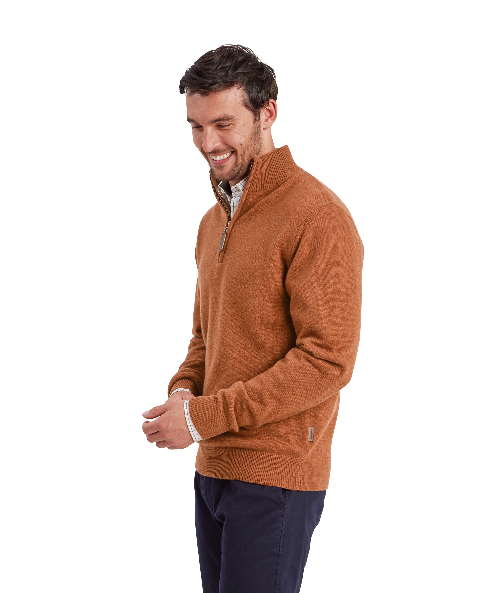 Lewis Lambswool Quarter Zip Jumper - Brick