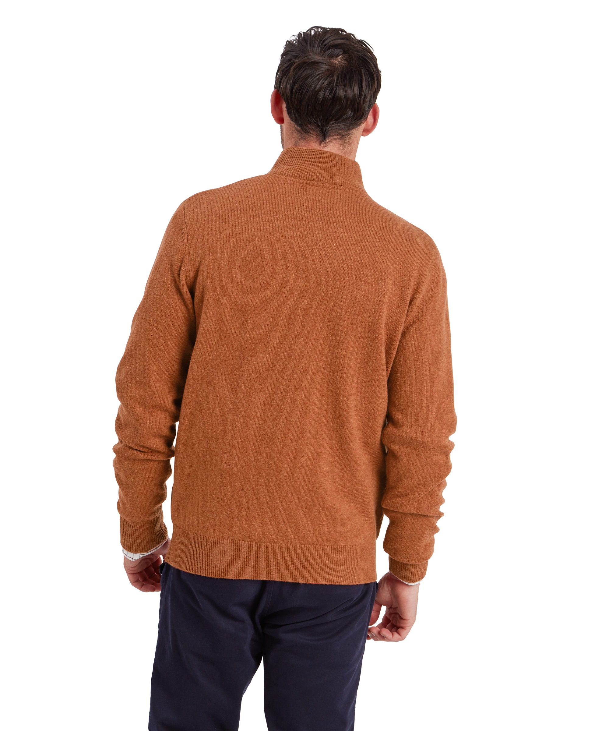 Lewis Lambswool Quarter Zip Jumper - Brick