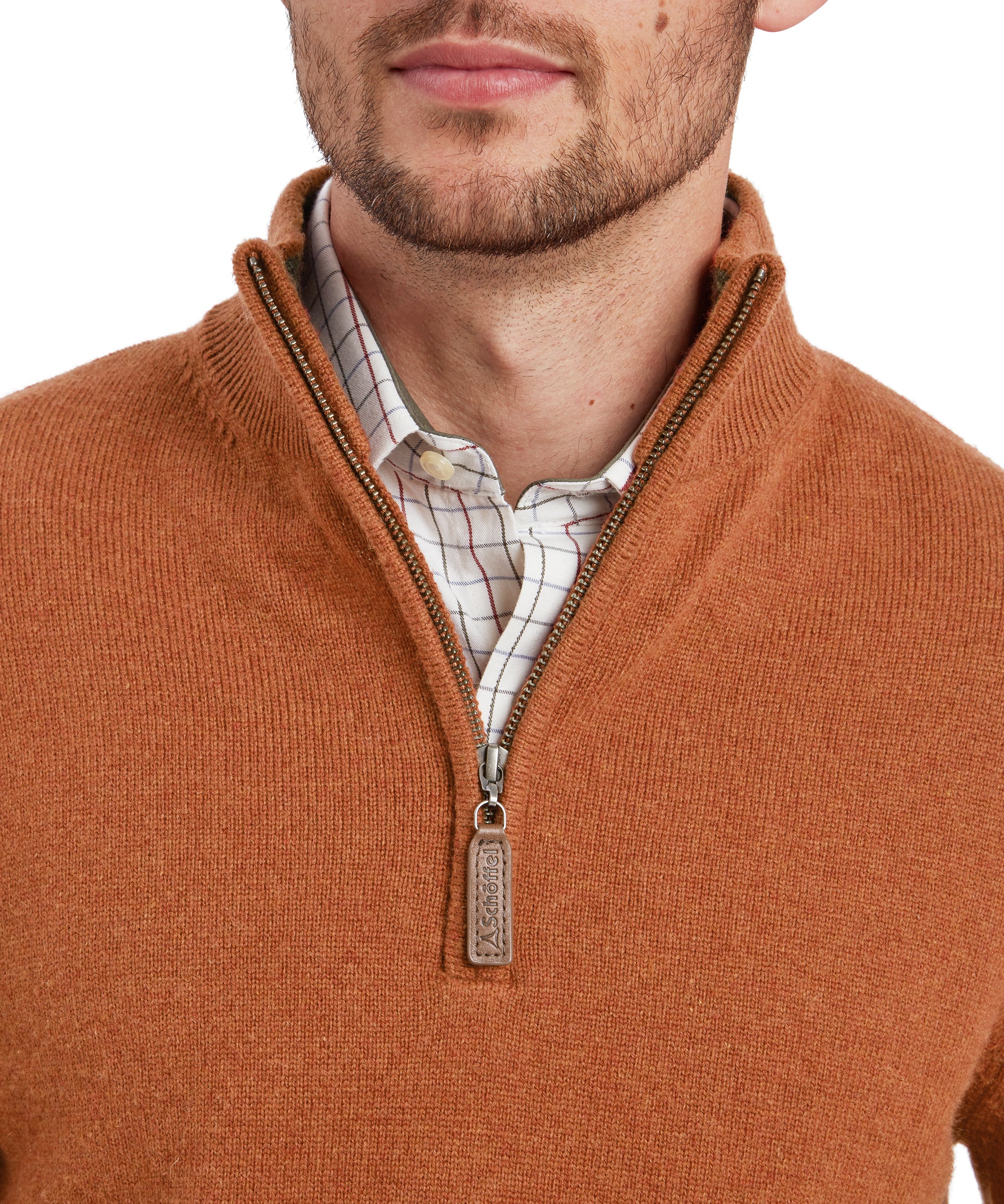 Lewis Lambswool Quarter Zip Jumper - Brick