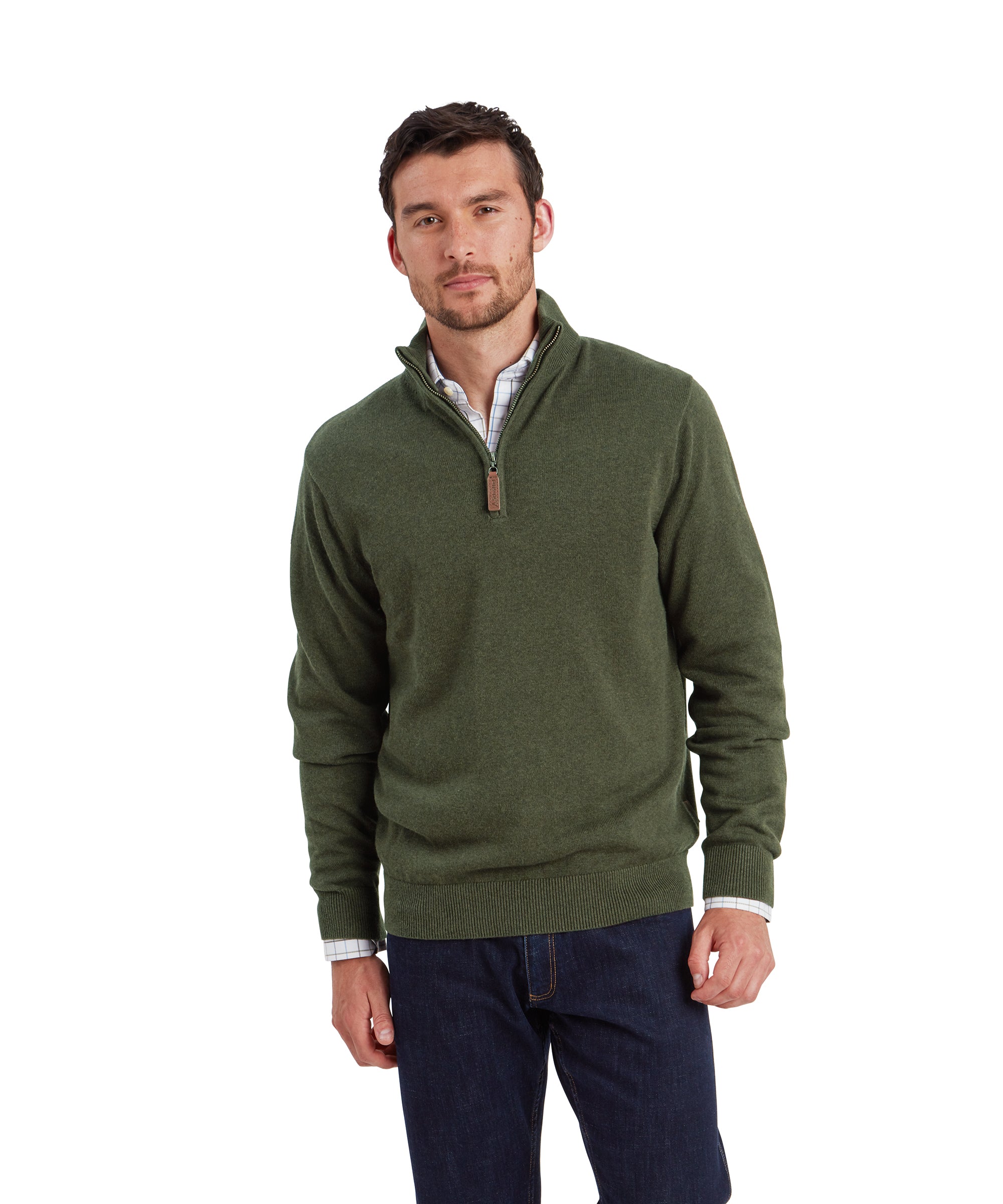 Lewis Lambswool Quarter Zip Jumper - Woodland