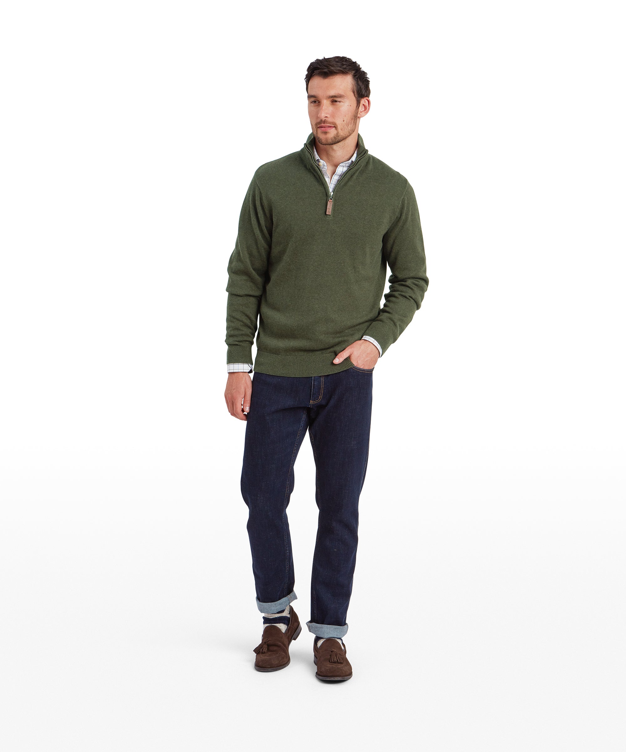 Lewis Lambswool Quarter Zip Jumper - Woodland