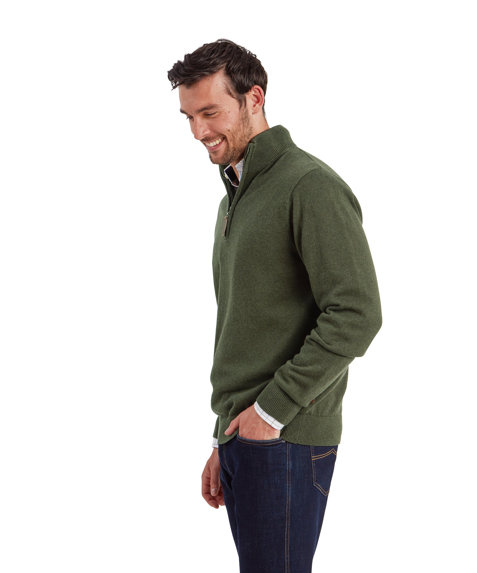 Lewis Lambswool Quarter Zip Jumper - Woodland