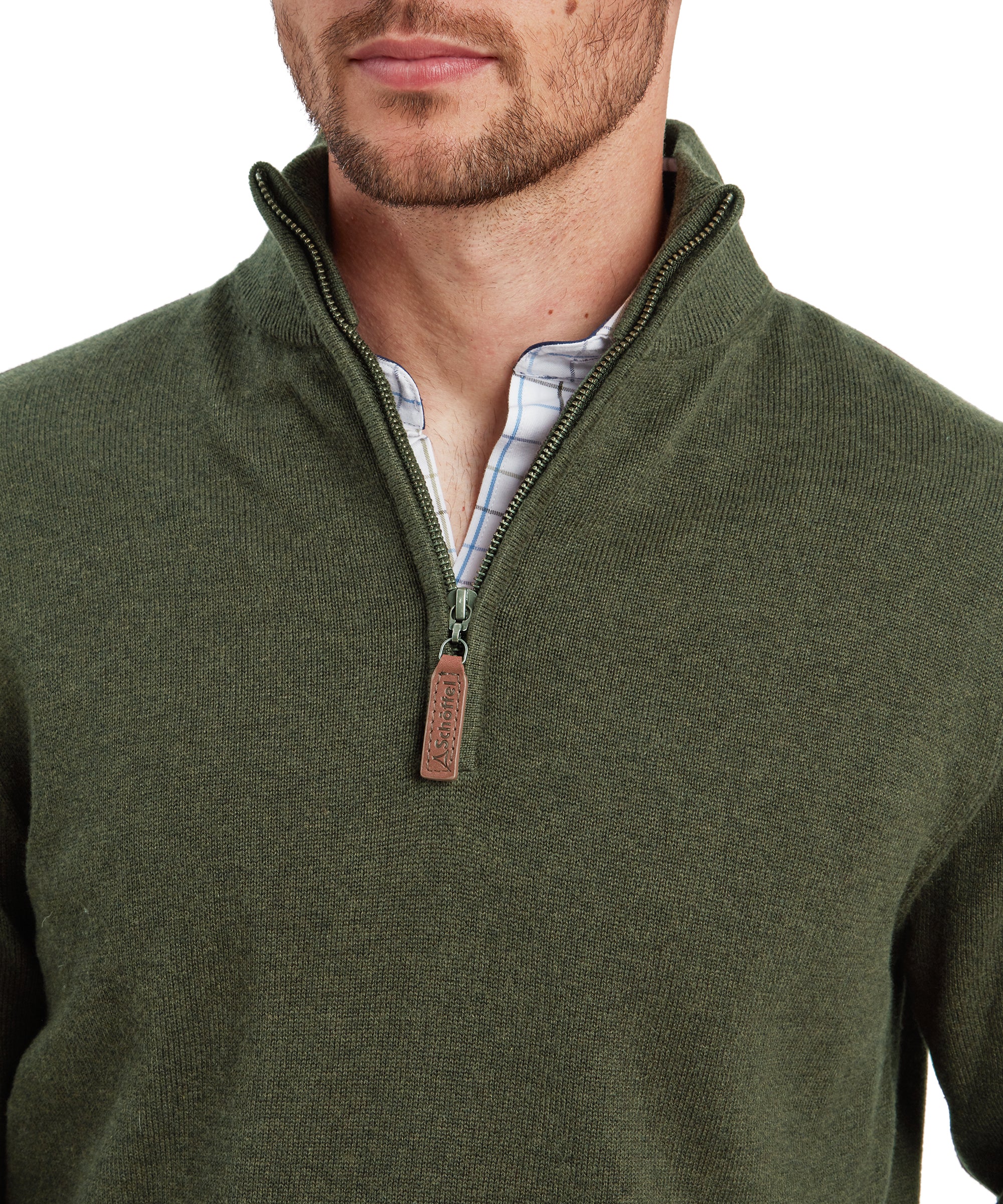 Lewis Lambswool Quarter Zip Jumper - Woodland