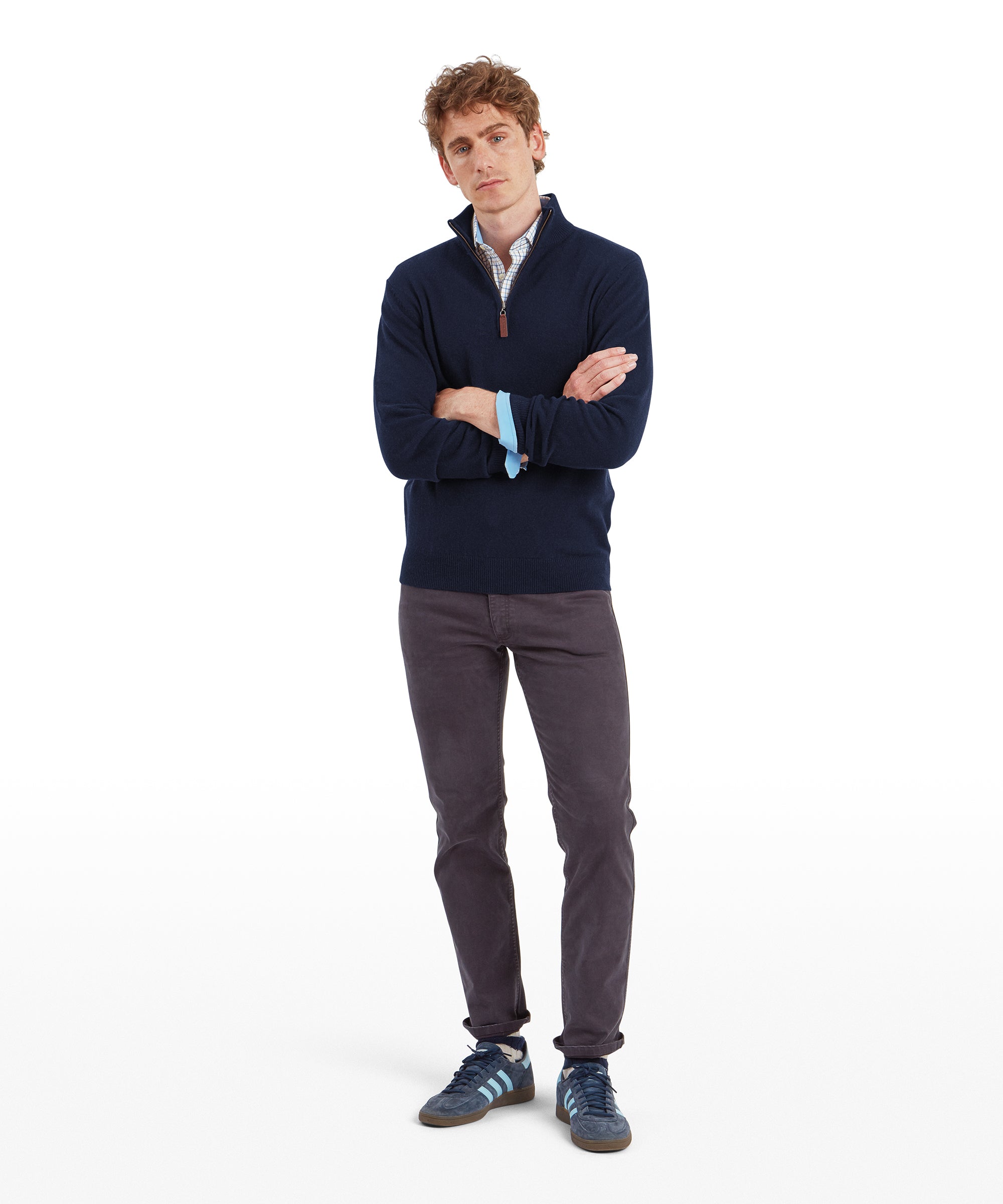 Lewis Lambswool Quarter Zip Jumper - Navy