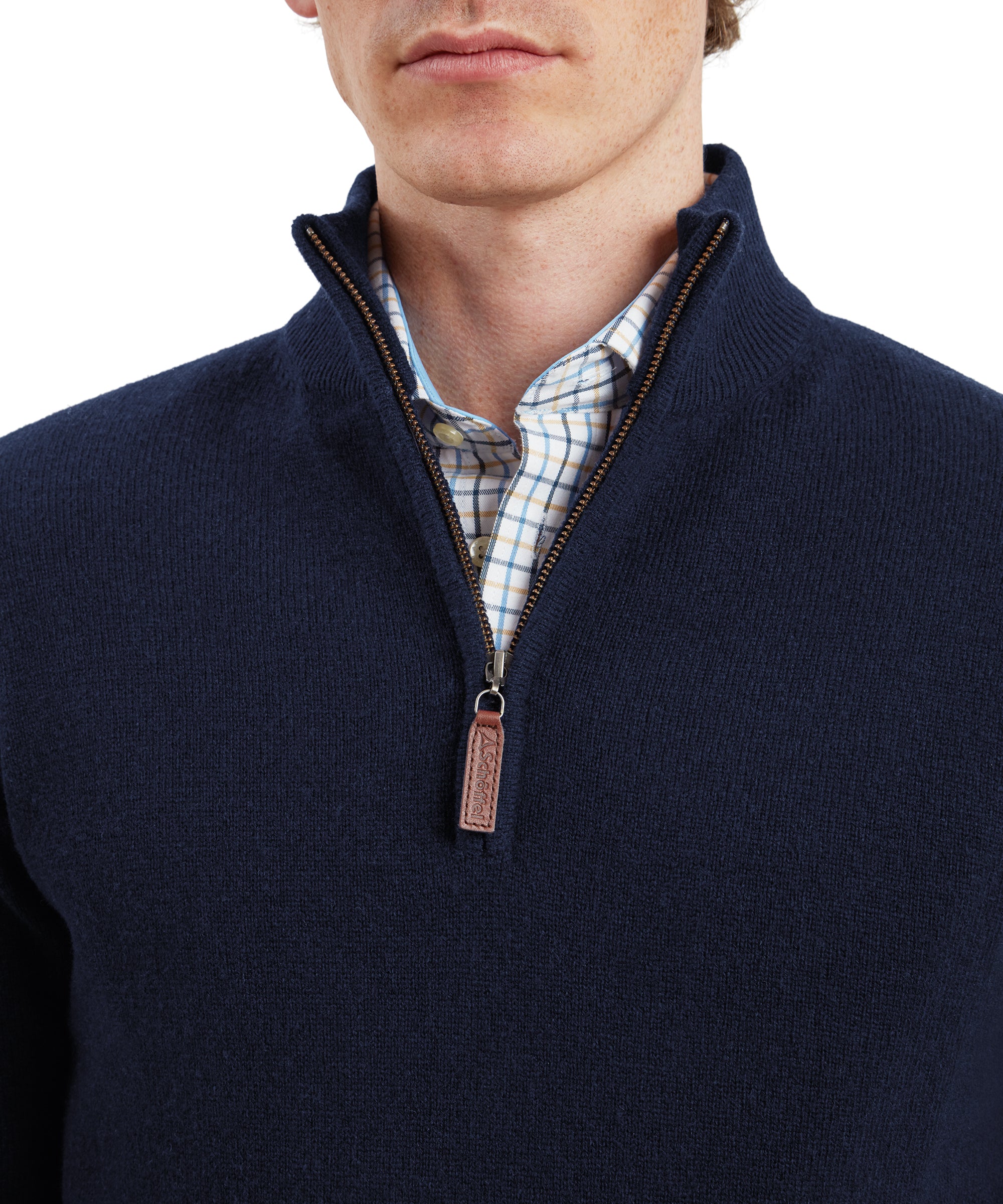 Lewis Lambswool Quarter Zip Jumper - Navy