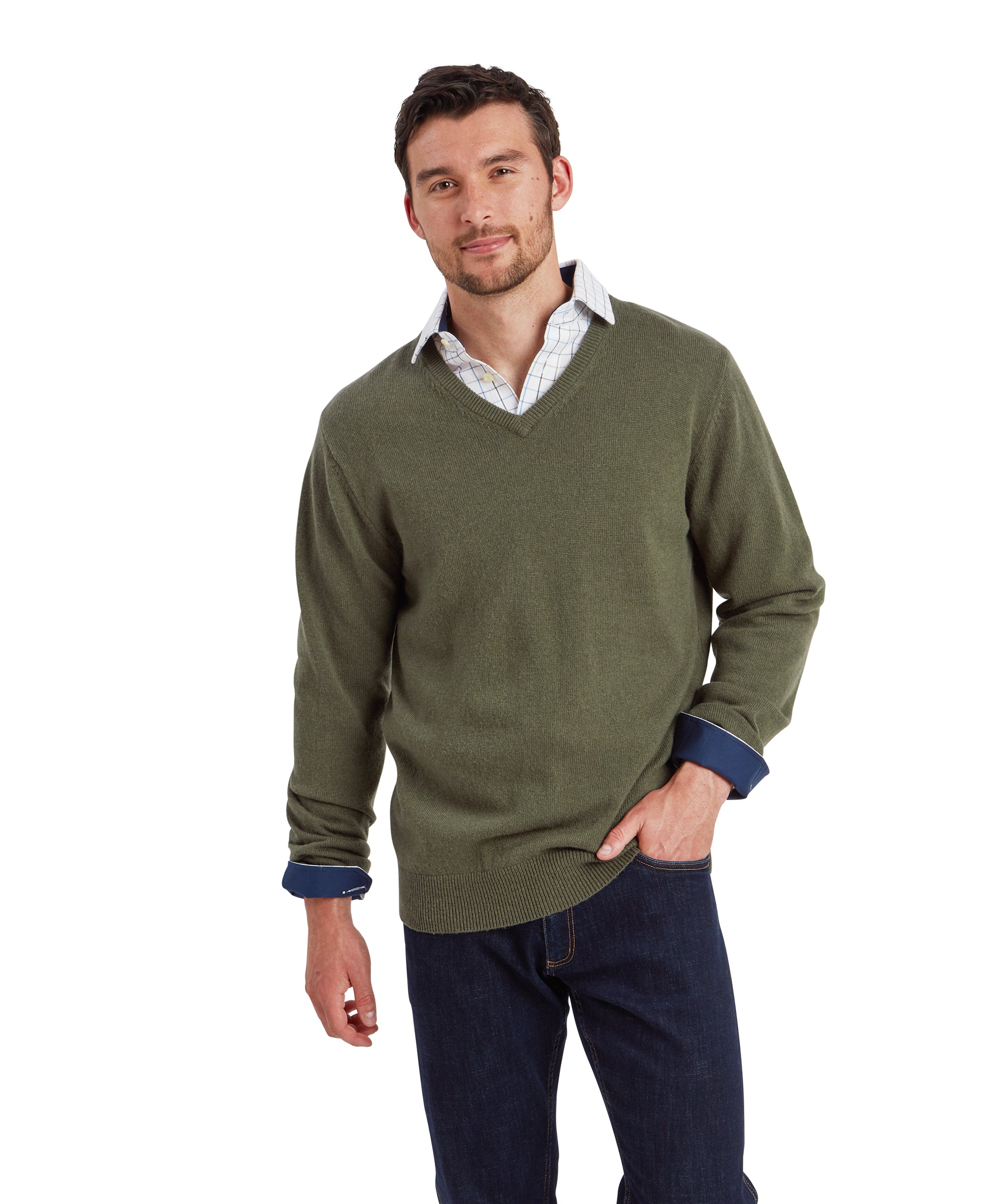 Lewis Lambswool V Neck Jumper Woodland